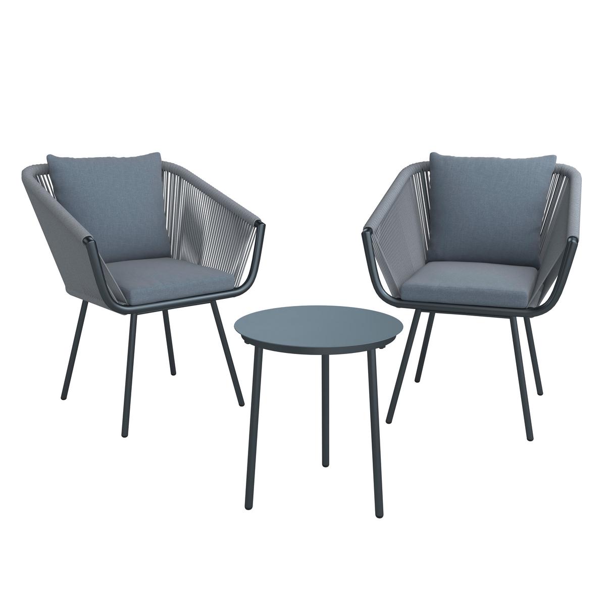 Balkonset Juri in Anthrazit/Hellgrau - Anthrazit/Hellgrau, Modern, Kunststoff/Textil (60/79/64cm) - Mömax