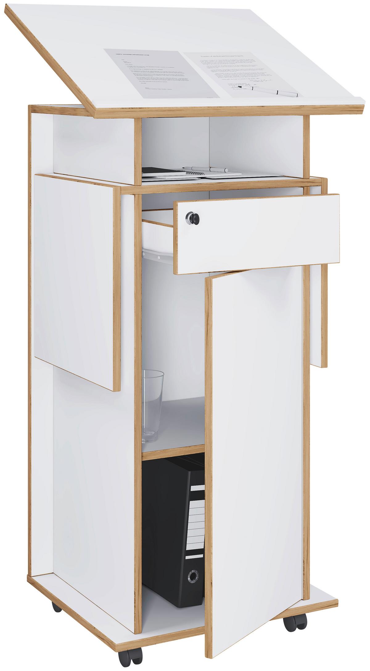 Stoječi Pult Salia L, Bela, Barva Hrasta - bela/medeni hrast, Design, leseni material (123/128/44cm) - MID.YOU