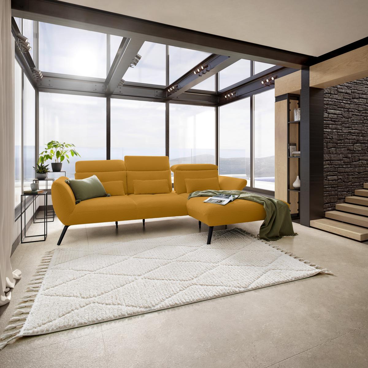 Wohnlandschaft Seattle Senfgelb - Senfgelb/Schwarz, MODERN, Holzwerkstoff/Textil (301/87-107/196cm) - Premium Living