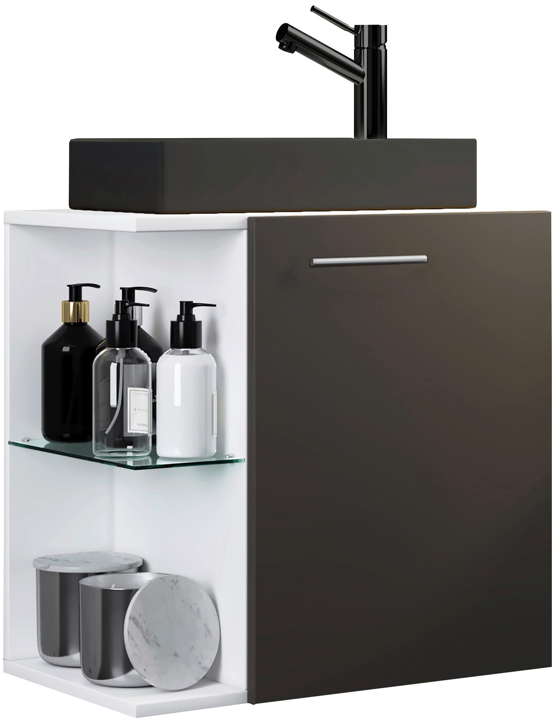 Waschtischkombi Hausa Bl - Weiss/Anthrazit, Modern, Glas/Keramik (52cm) - MID.YOU