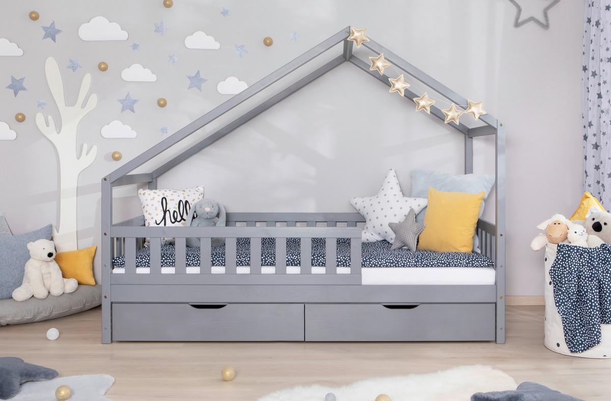 Hausbett Lou ca. 90x200 cm Holz Hellgrau - Hellgrau/Naturfarben, MODERN, Holz (90/200cm) - MID.YOU