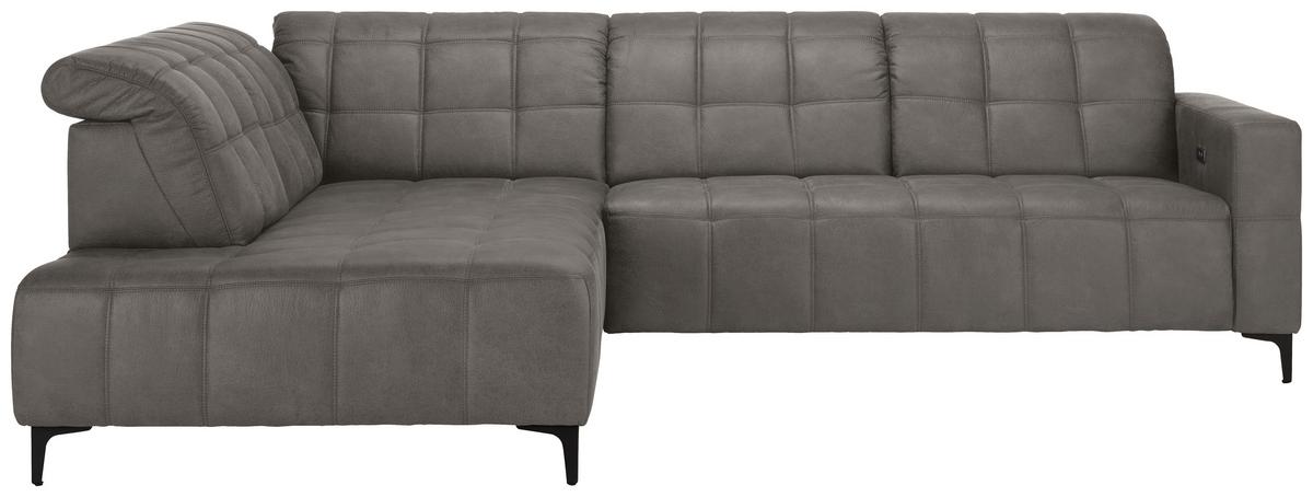 Ecksofa Panama links Greige - Greige/Schwarz, KONVENTIONELL, Textil/Metall (216/89-102/304cm) - Premium Living