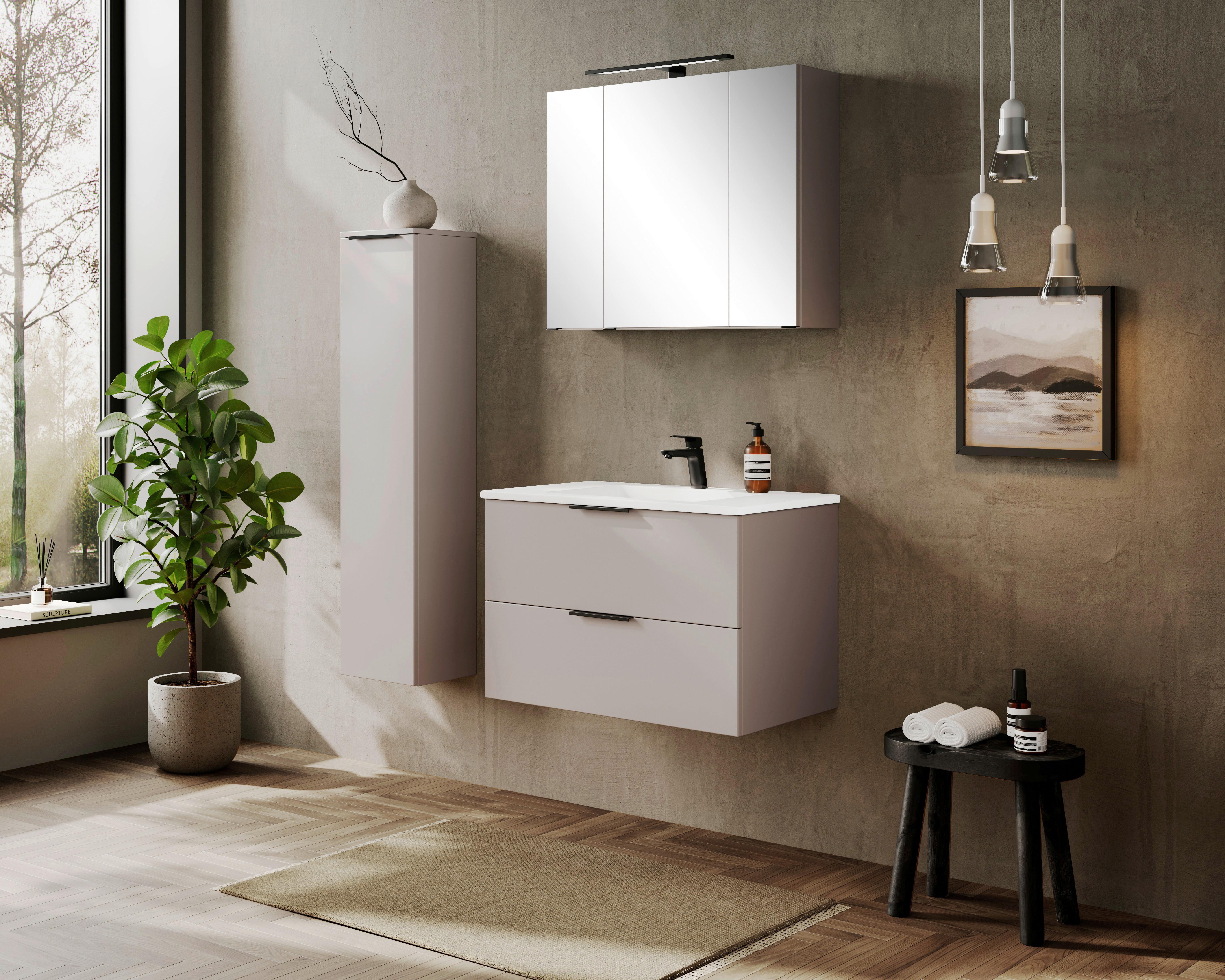Spiegelschrank Sevilla m. LED ca. 80x64 cm Kaschmir - Kaschmir/Schwarz, MODERN, Glas/Holzwerkstoff (80/64/20cm) - Held