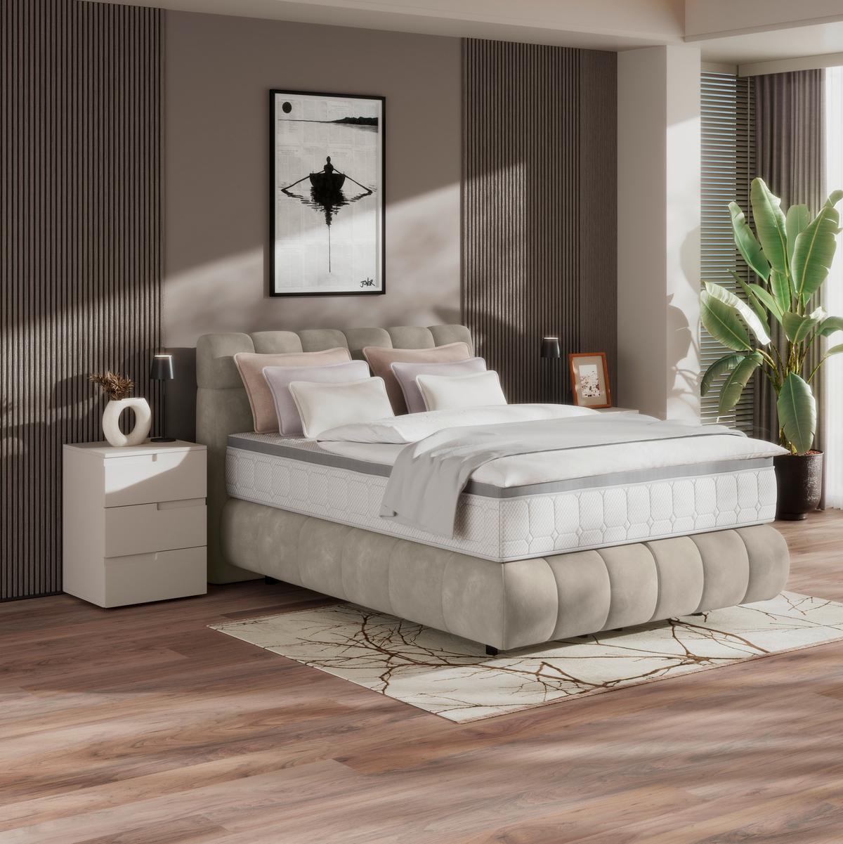 Boxspring Krevet Nobu - crna/taupe, Trend, drvo/tekstil (140/200cm) - Premium Living