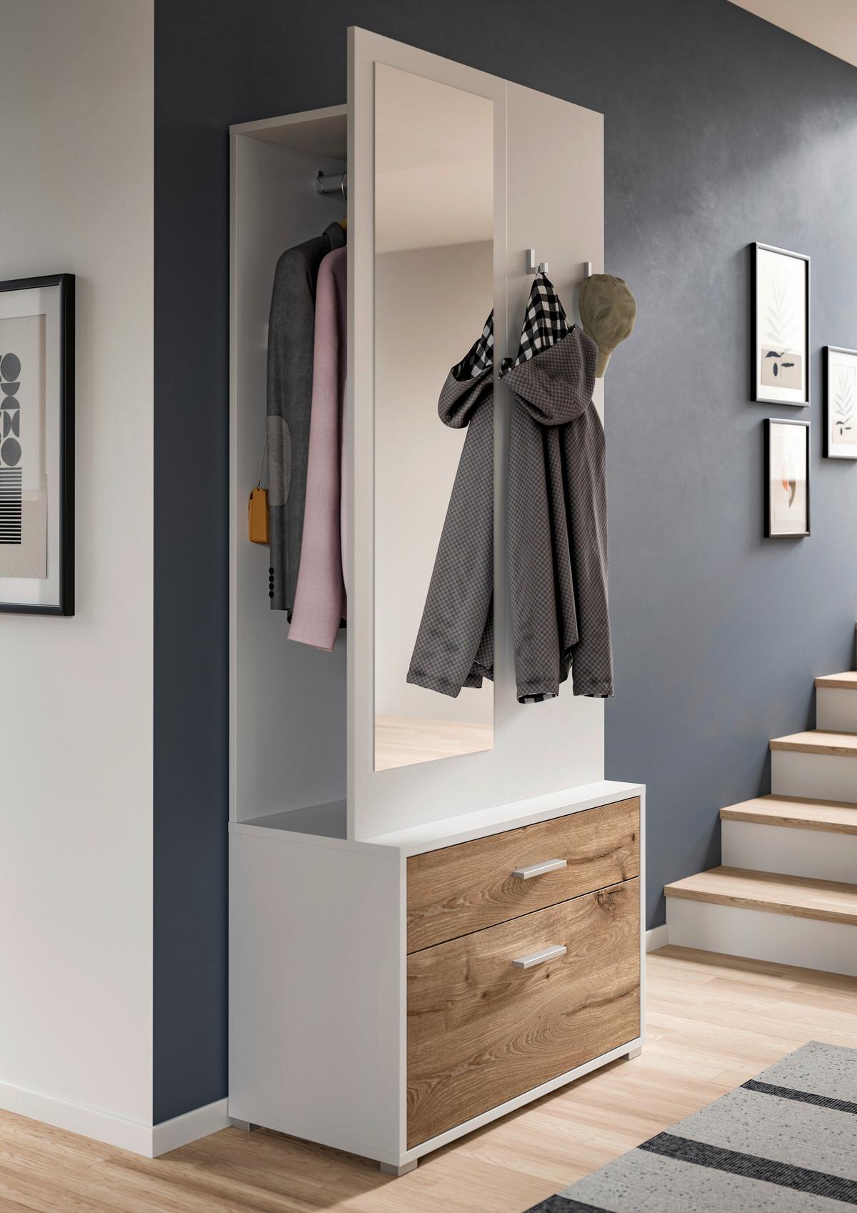 Predsoba Polo, Bela, Barva Hrasta, 3-Delna - bela/temni hrast, Design, leseni material (80/190/38cm) - Livetastic