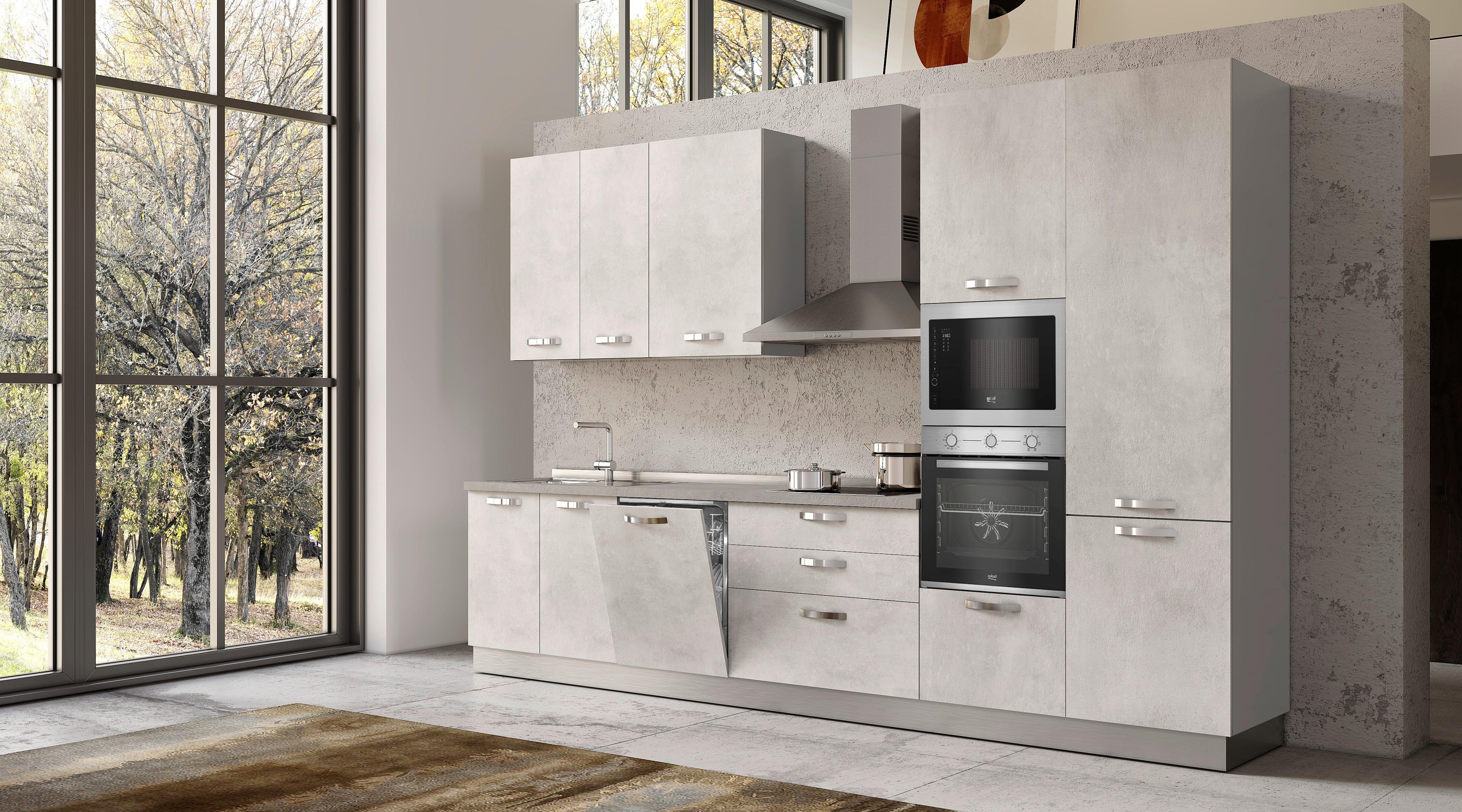 Blok Kuhinja Sa Uređajima Cemento - siva/boja aluminijuma, Moderno, metal/pločasti materijal (360/240/60cm) - Mömax