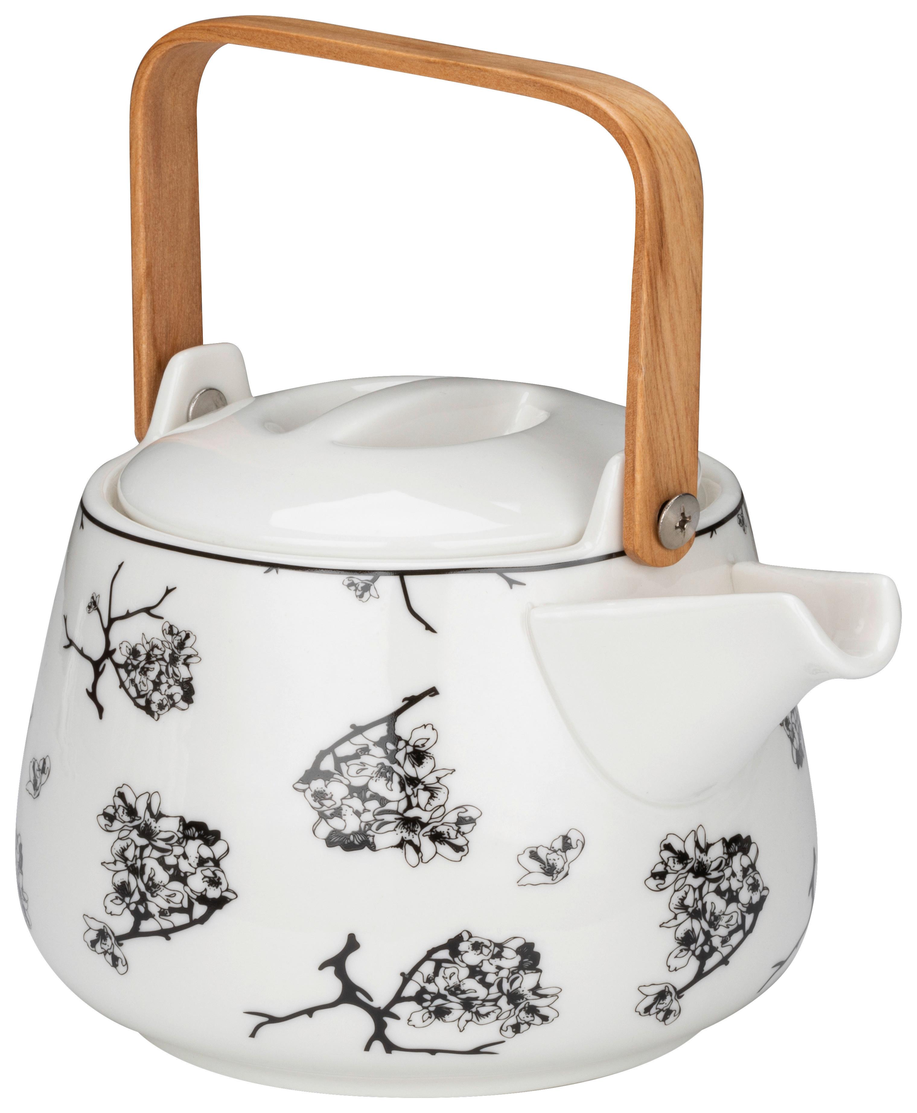 Teekanne Shiva in Schwarz/Weiß - Weiss/Schwarz, Lifestyle, Keramik (18/13,5/11cm) - Premium Living