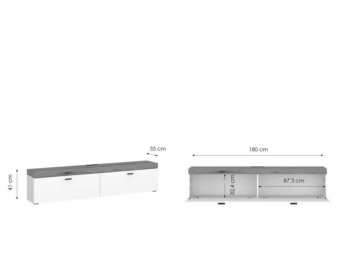 TV-Element Kiro Weiß/Eichefarben - MODERN, Holzwerkstoff/Metall (180/40/35cm) - Mömax