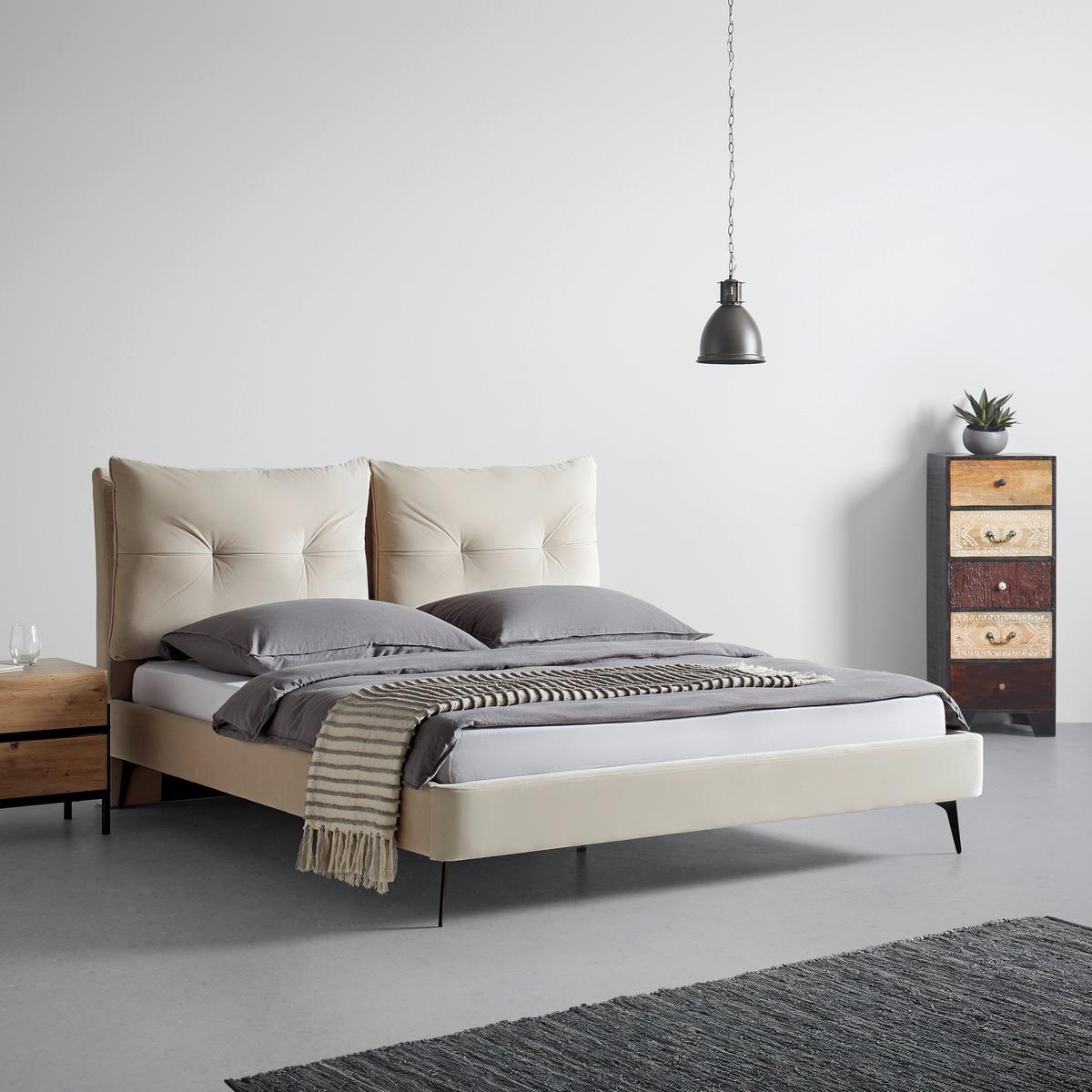 Polsterbett Malea ca. 180x200 cm Beige - Beige/Schwarz, MODERN, Holz/Textil (180/200cm) - Bessagi Home