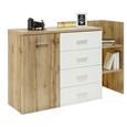 Kommode Weiß/Eichefarben - Eichefarben/Alufarben, ROMANTIK / LANDHAUS, Holzwerkstoff/Kunststoff (142/95/48cm) - PREMIUM LIVING