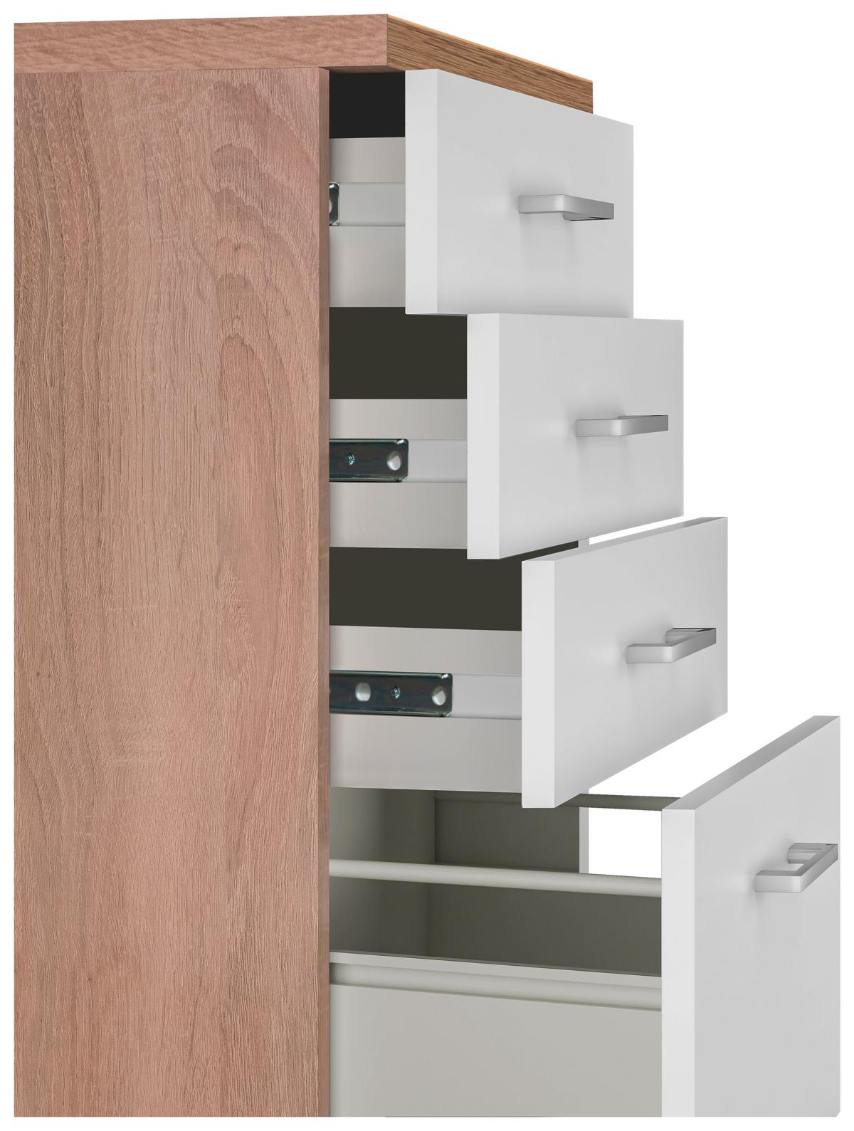 Kuhinjska Spodnja Omarica Samoa, Bela, Barva Hrasta - bela/barve aluminija, Konvencionalno, umetna masa/leseni material (50,5/85/57cm) - FlexWell