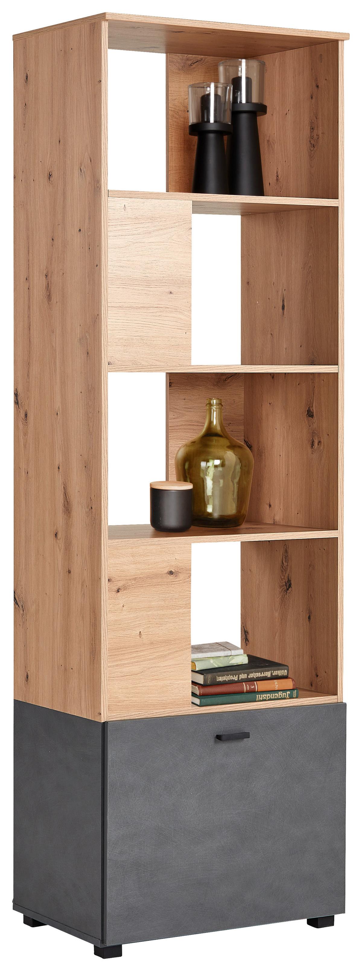 Regal in Eiche Artisan - Schwarz/Eiche Artisan, Modern, Holzwerkstoff/Kunststoff (60,4/195/41,3cm) - Mömax