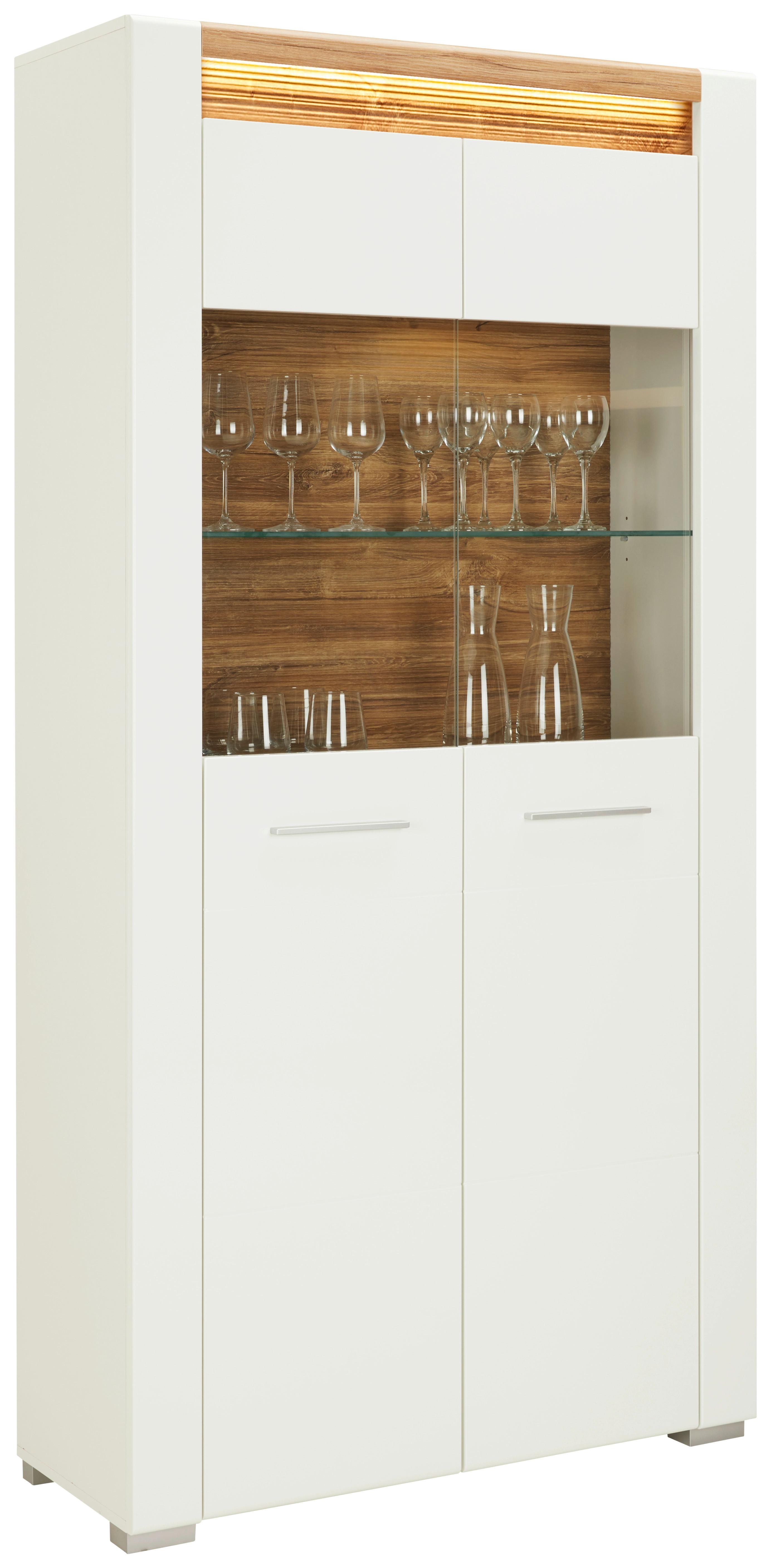 Vitrine in Weiss Hochglanz - Chromfarben/Weiss, Modern, Glas/Holzwerkstoff (100/201/40cm) - Mömax