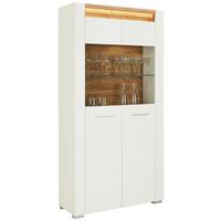 Vitrine in Weiß Hochglanz - Chromfarben/Eichefarben, MODERN, Glas/Holzwerkstoff (100/201/40cm) - Mömax
