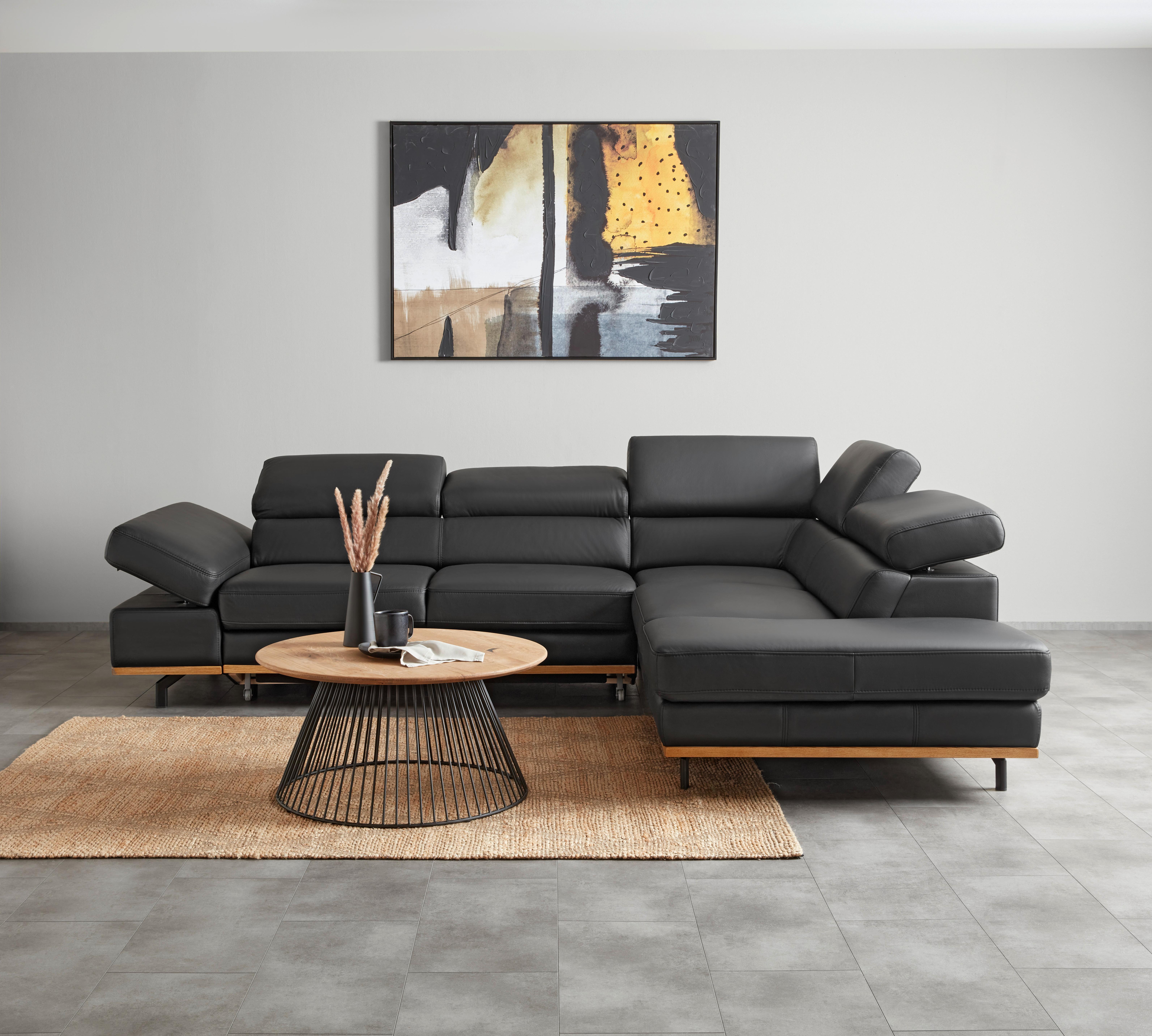 Wohnlandschaft Carmen rechts Schwarz - Anthrazit/Beige, Modern, Leder/Holz (292/72/226cm) - Premium Living