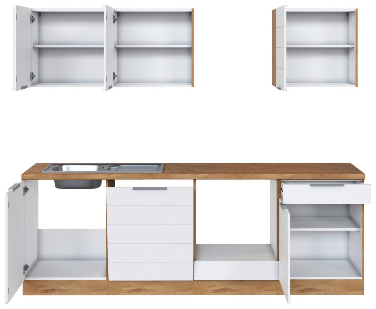 Küchenblock Florenz ohne Geräte ca. 240 cm Weiß/Eiche - Eiche Wotan/Weiß, Design, Holzwerkstoff/Metall (240cm) - Held