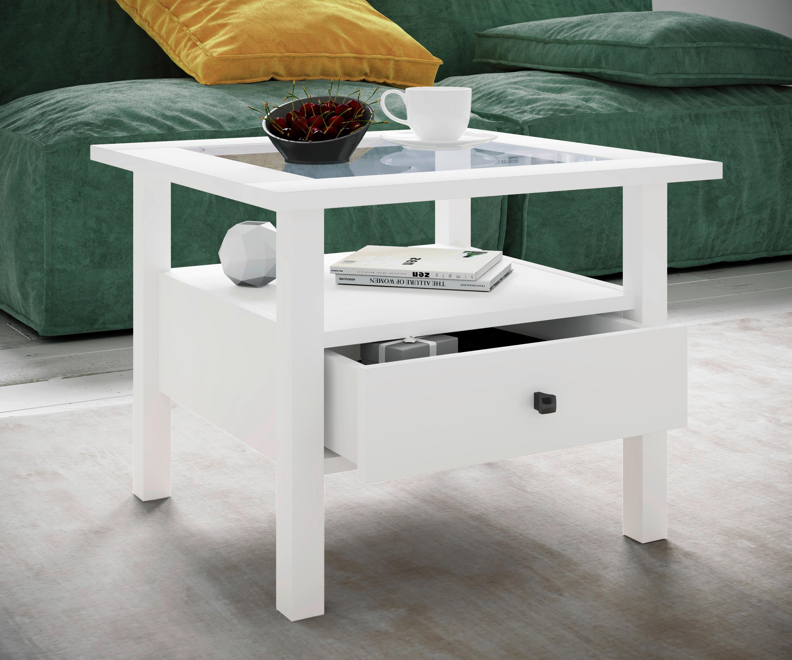 COUCHTISCH LINGIS M - Weiss/Schwarz, Lifestyle, Glas/Holzwerkstoff (54/42/54cm) - MID.YOU