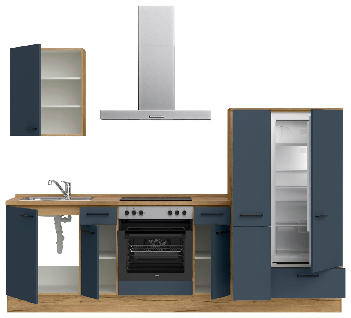 Küchenblock Easytouch Low m. Geräten Dunkelblau - Eichefarben/Schwarz, MODERN, Holzwerkstoff/Metall (270cm) - Nobilia