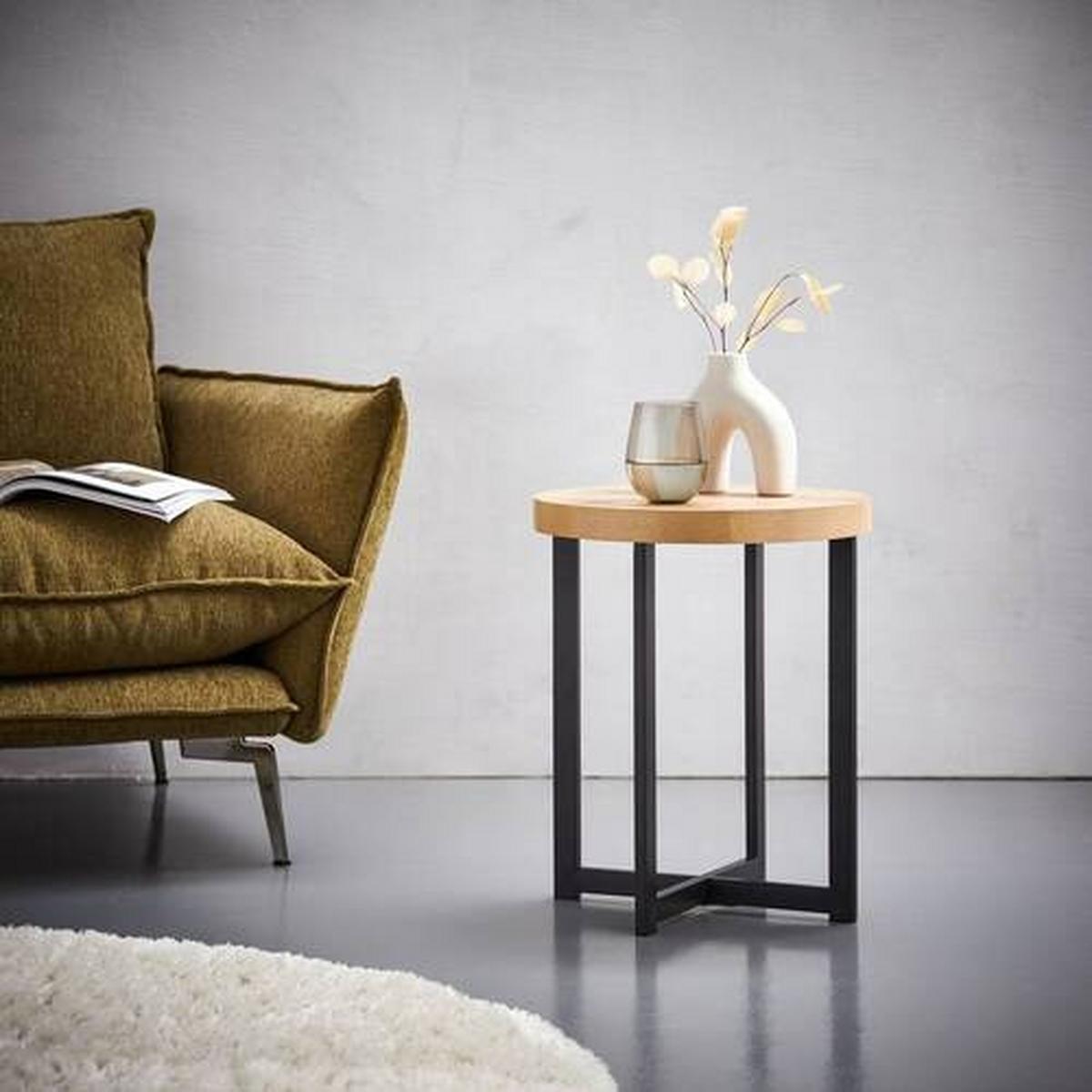 STOLIK BOCZNY TIM - kolor dębowy/czarny, Basics, materiał drewnopochodny/metal (40/40/50cm) - Xora