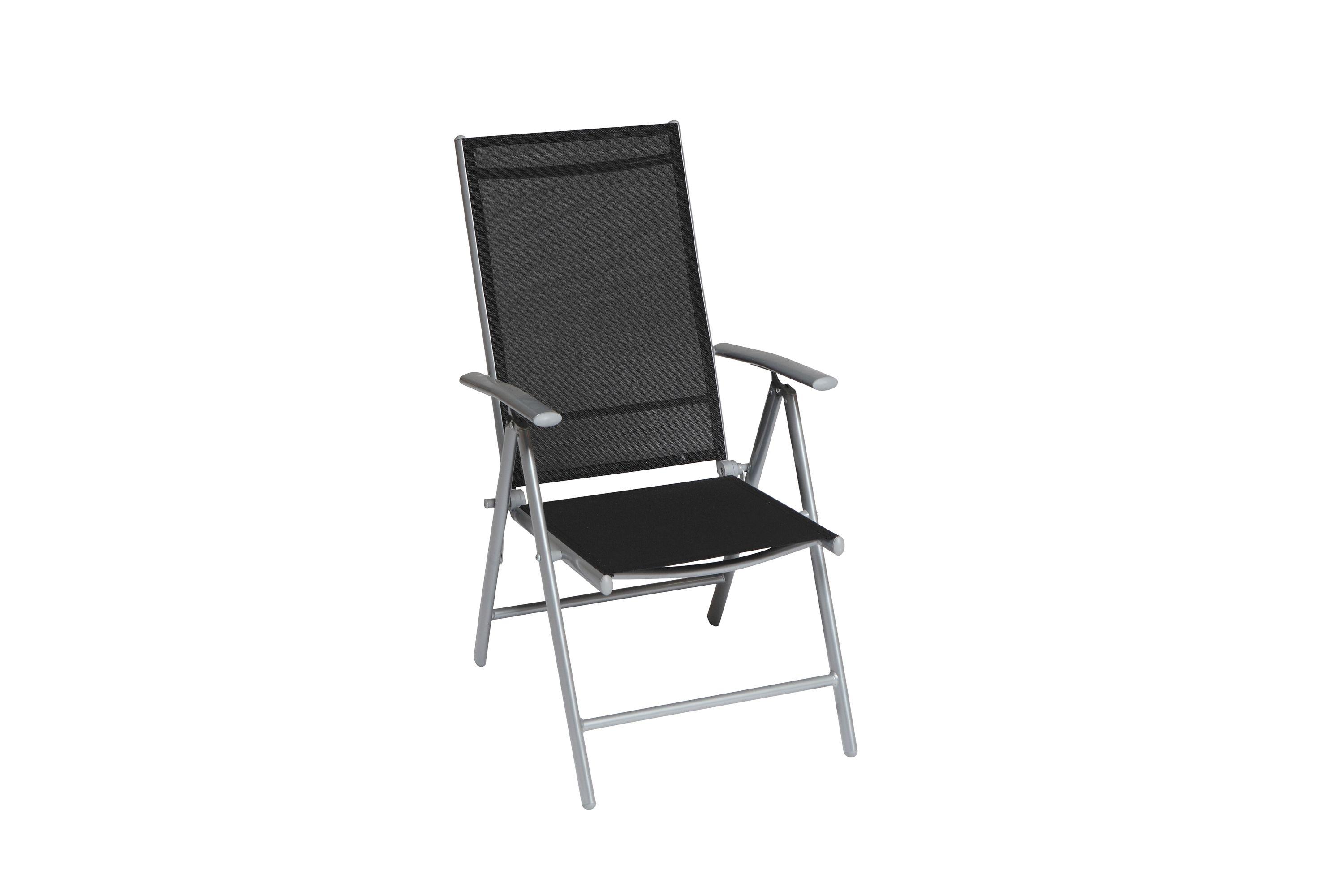 Gartensessel "Amalfi" klappbar verstellbar Metall/Textil - Silberfarben/Schwarz, KONVENTIONELL, Textil/Metall (57/108/65cm) - Gardenson