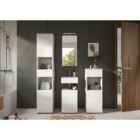 Badezimmer Vira 4-tlg. mit LED ca. 114 cm Weiß - Weiß Hochglanz/Schwarz, MODERN, Holzwerkstoff/Kunststoff (114cm) - MID.YOU