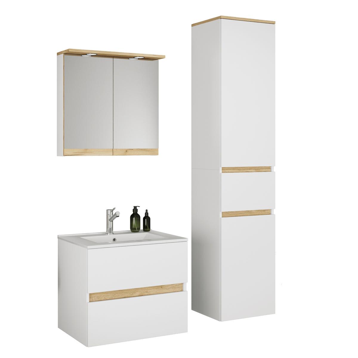 Badezimmer Cosila - Honigeiche/Weiss, Trend, Keramik/Holzwerkstoff (101cm) - MID.YOU