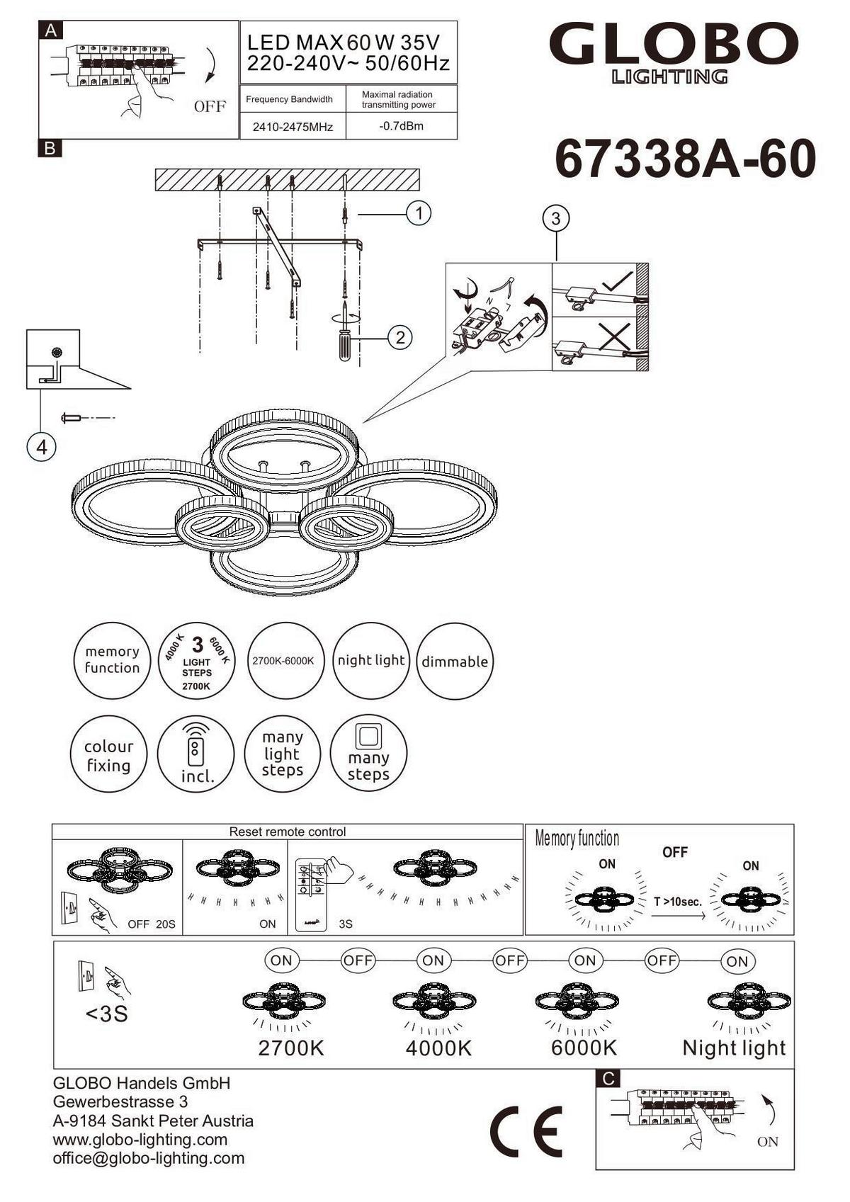 LED Mennyezeti Lámpa 67338a-60 Kora - fekete/antracit, Design, műanyag/fém (78/56/12cm) - Globo