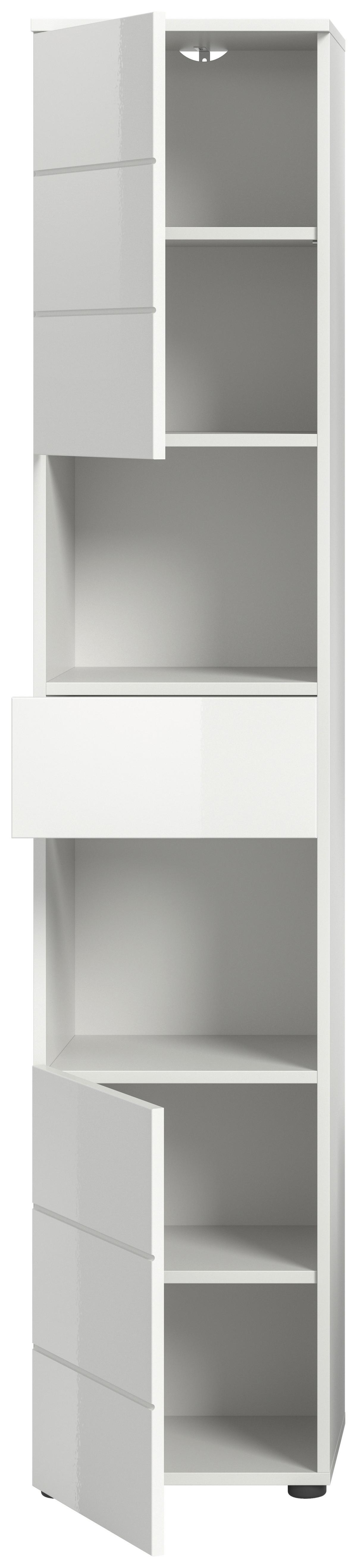 Hochschrank Vira ca. 38x190x34 cm Weiß - Weiß Hochglanz/Schwarz, MODERN, Holzwerkstoff/Kunststoff (38/190/34cm) - MID.YOU