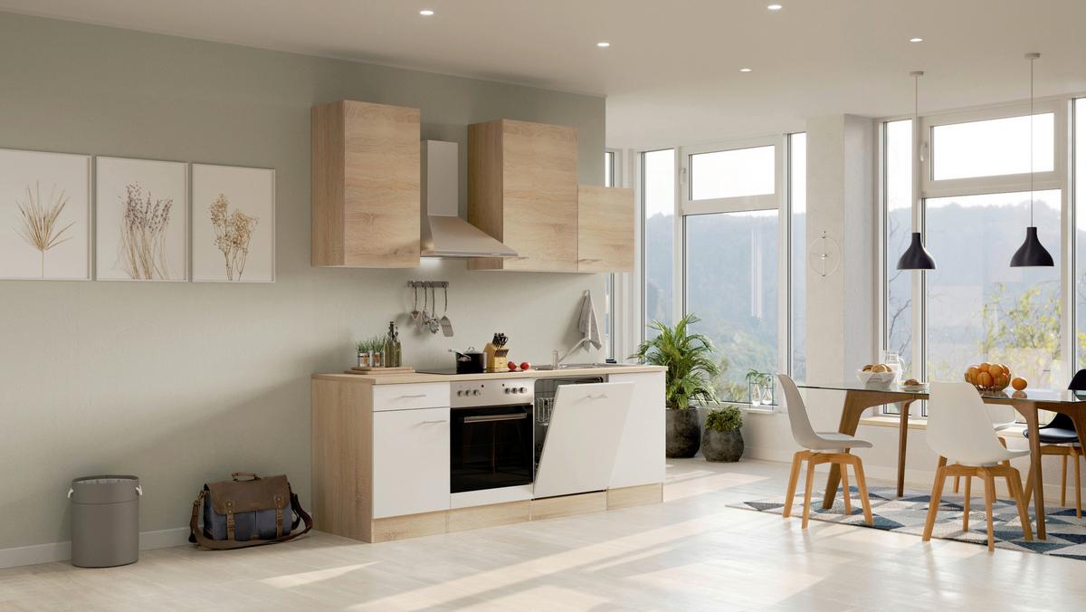 Kuhinjski Blok Z Aparati Samoa, Bela, Barva Hrasta - bela/barve aluminija, Moderno, umetna masa/leseni material (220cm) - FlexWell