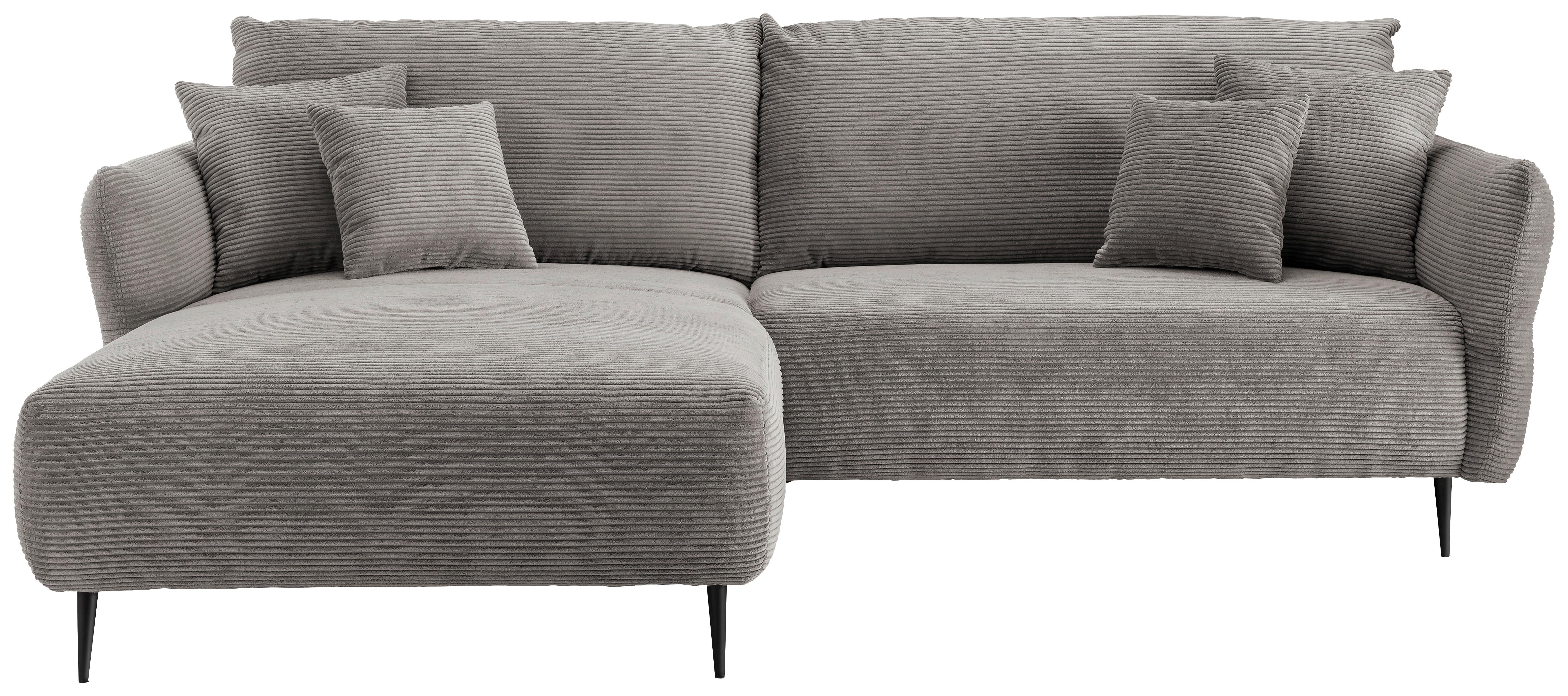 Wohnlandschaft Vanilla Graubraun Cord - Graubraun/Schwarz, Design, Textil/Metall (178/264-302cm) - P & B