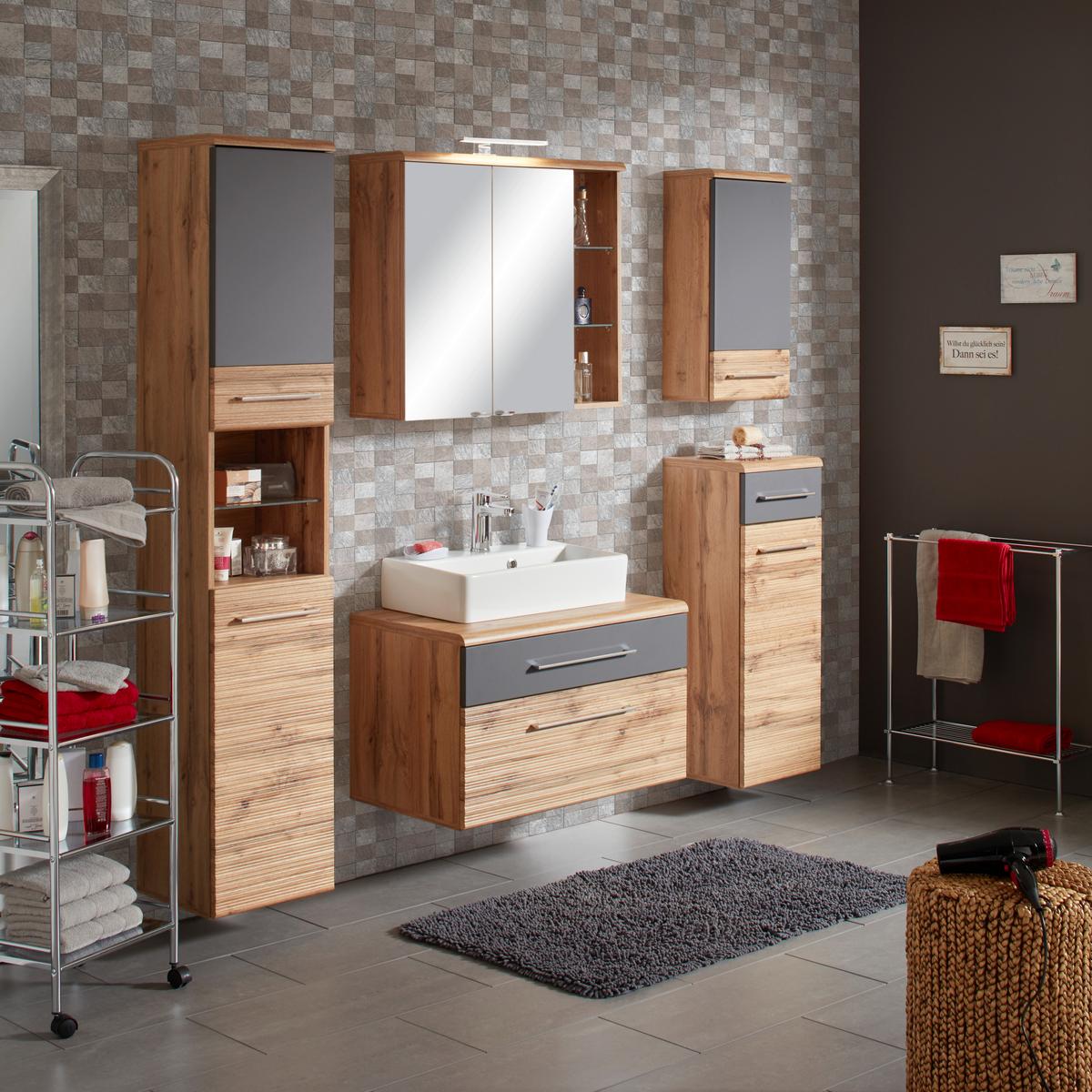 Dulap înalt Float - culoare lemn stejar/antracit, Modern, material pe bază de lemn (50/194/33cm) - Premium Living