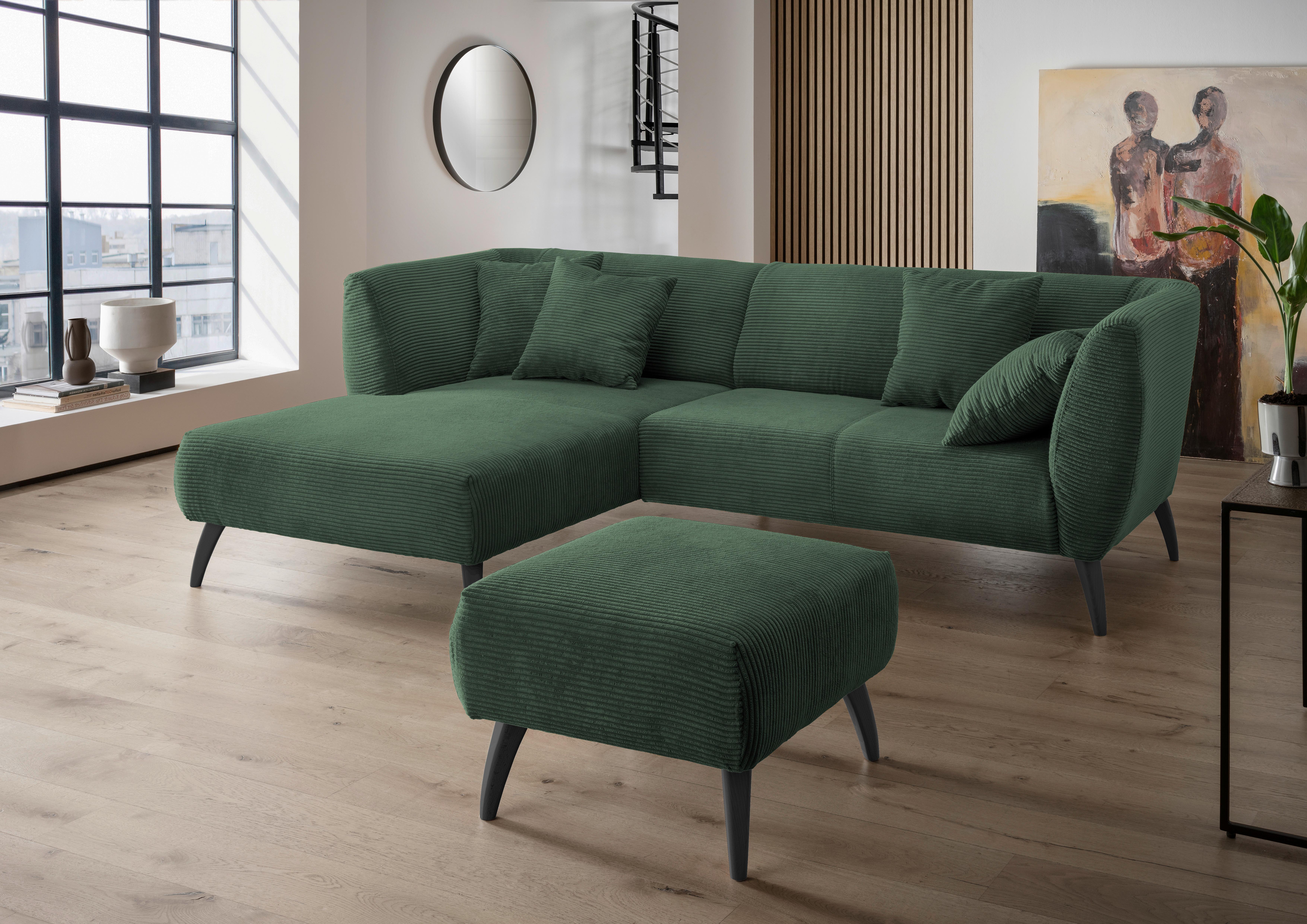 Wohnlandschaft Colori Dunkelgrün Cord - Dunkelgrün/Schwarz, MODERN, Holz/Textil (160/264cm) - MID.YOU