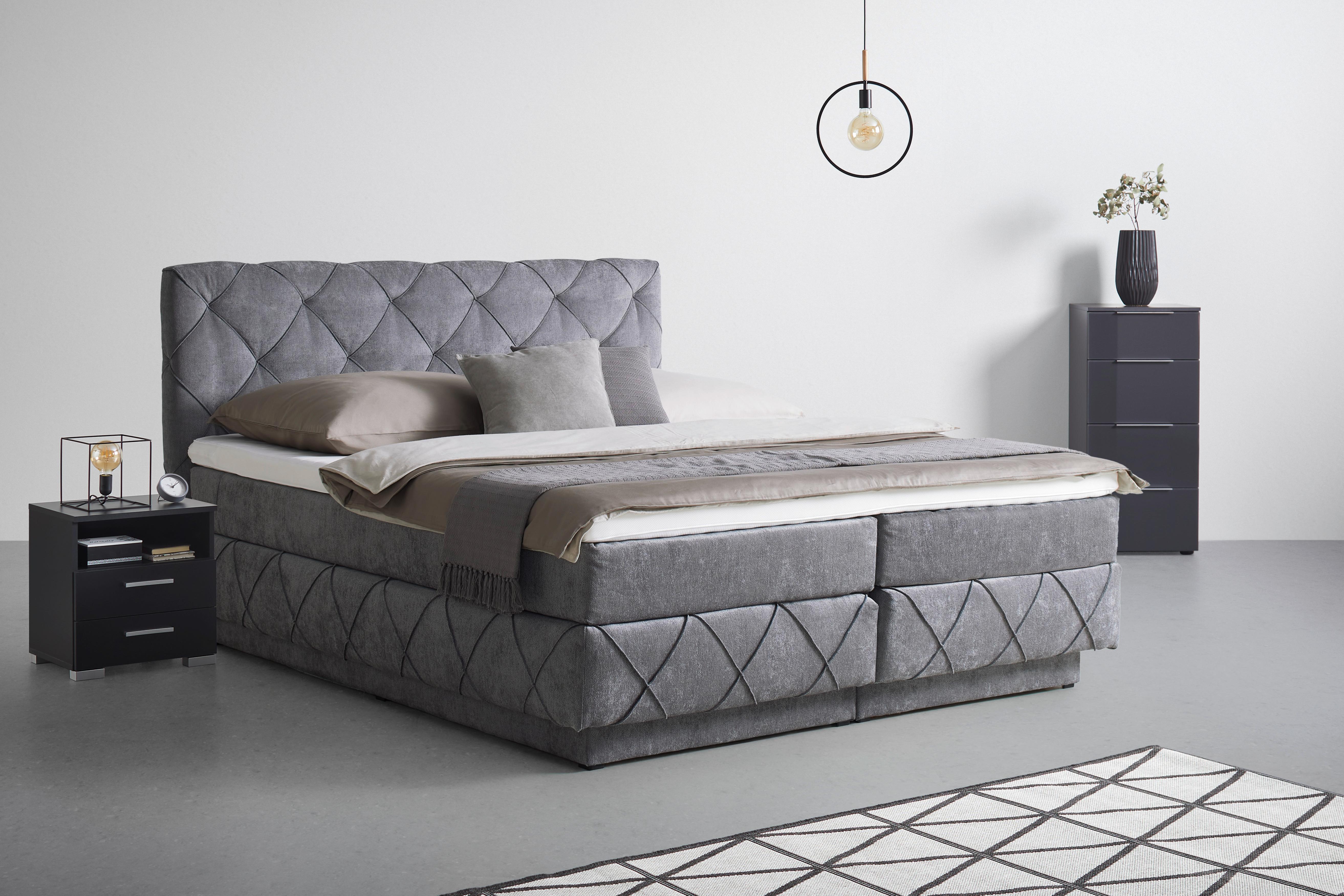 Boxspringbett Cordoba Grau ca. 180x200cm - Schwarz/Grau, KONVENTIONELL, Holz/Holzwerkstoff (180/200cm) - Premium Living