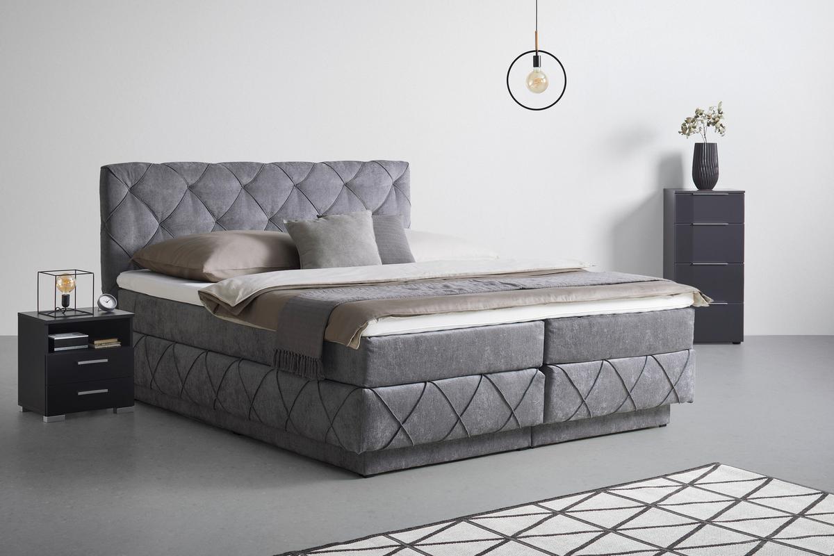 Boxspringbett Cordoba Grau ca. 160x200cm - Schwarz/Grau, KONVENTIONELL, Holz/Holzwerkstoff (160/200cm) - Premium Living