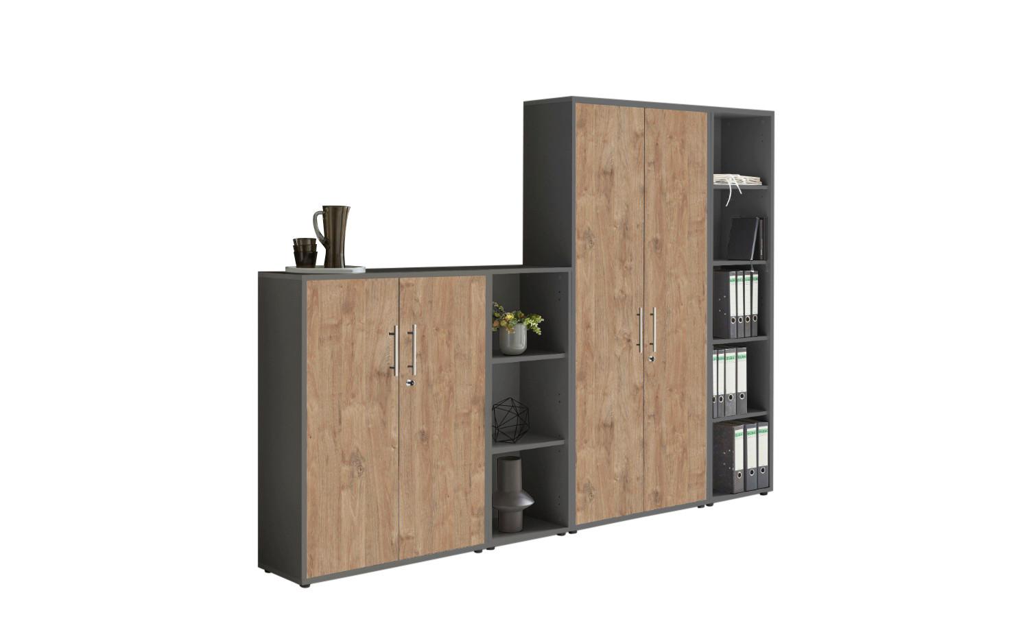 AKTENSCHRANK OFFICE EDITION - SW SET 4 - Eichefarben/Anthrazit, MODERN, Holzwerkstoff (128,5/185,6/33cm) - MID.YOU