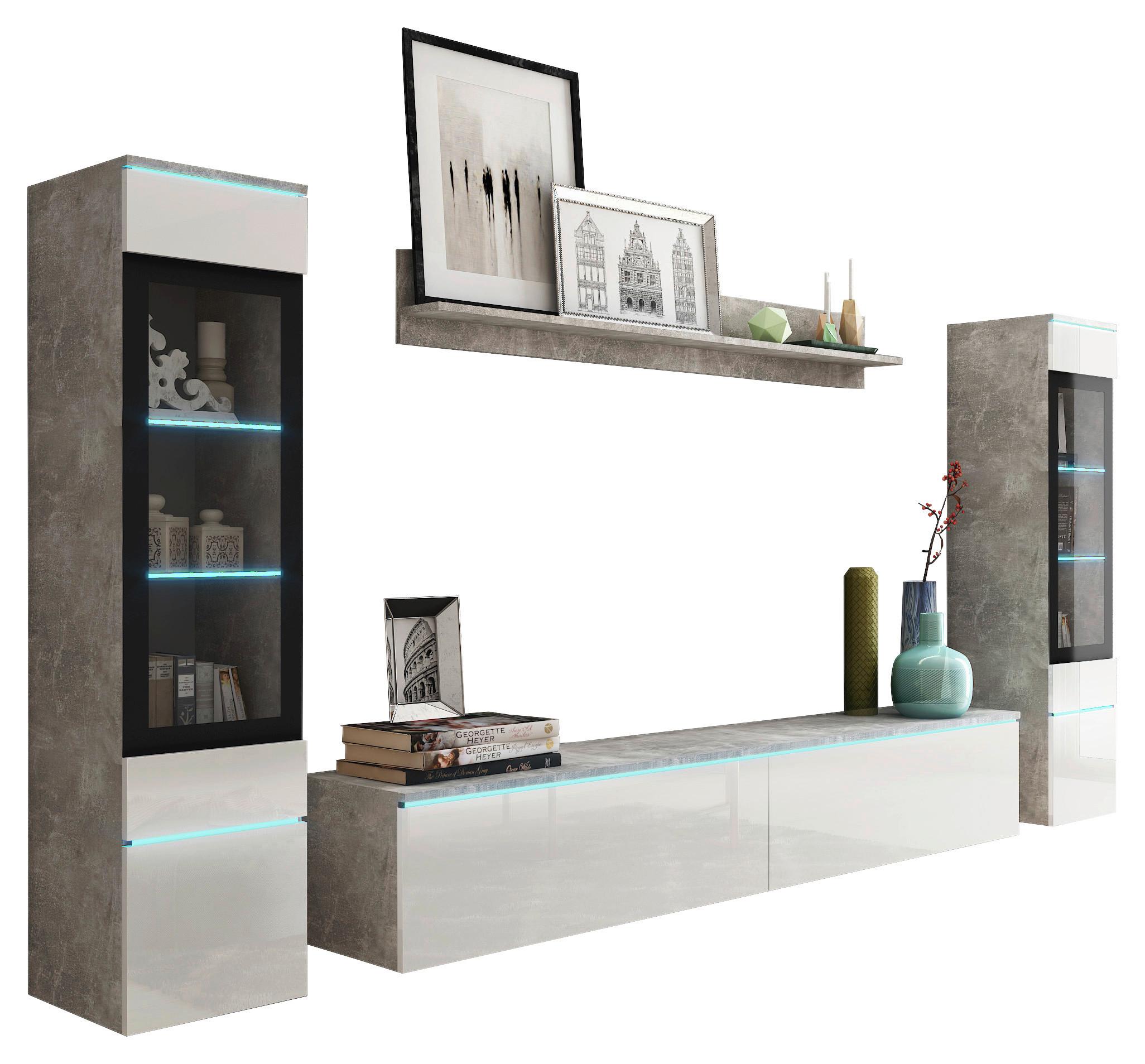 Wohnwand Vera 4-tlg. ca. 240x130 cm  Grau/Weiß - Weiß Hochglanz/Grau, LIFESTYLE, Glas/Holzwerkstoff (240/130/33cm) - P & B