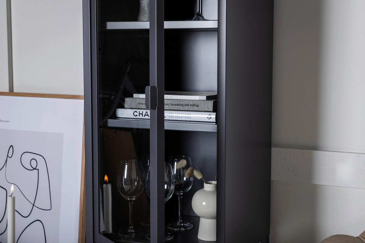 VITRINE MISHA - Grau, Design, Glas/Metall (40,5/150/35cm) - Livetastic