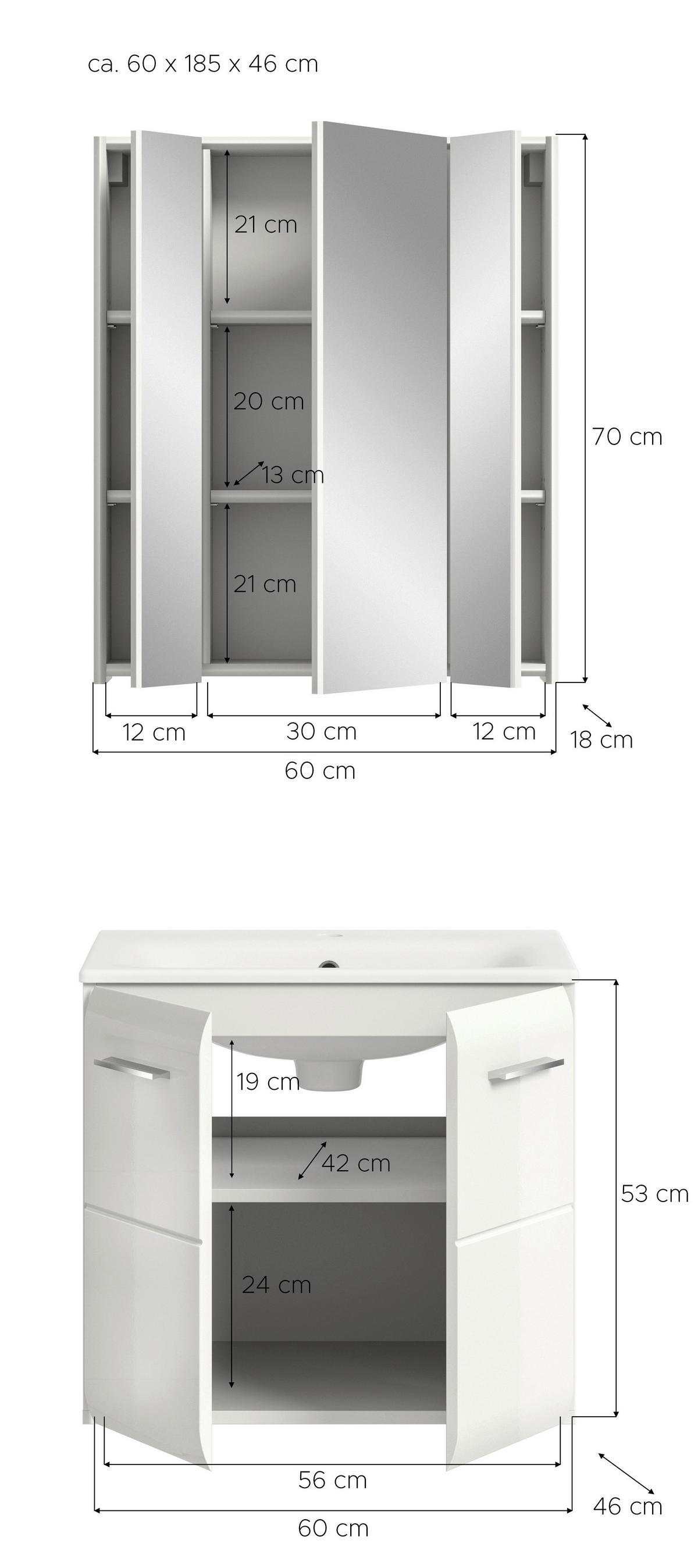 Badezimmer Ice 2-tlg. ca. 60 cm Weiß - Weiß Hochglanz/Silberfarben, MODERN, Keramik/Holzwerkstoff (60cm) - MID.YOU