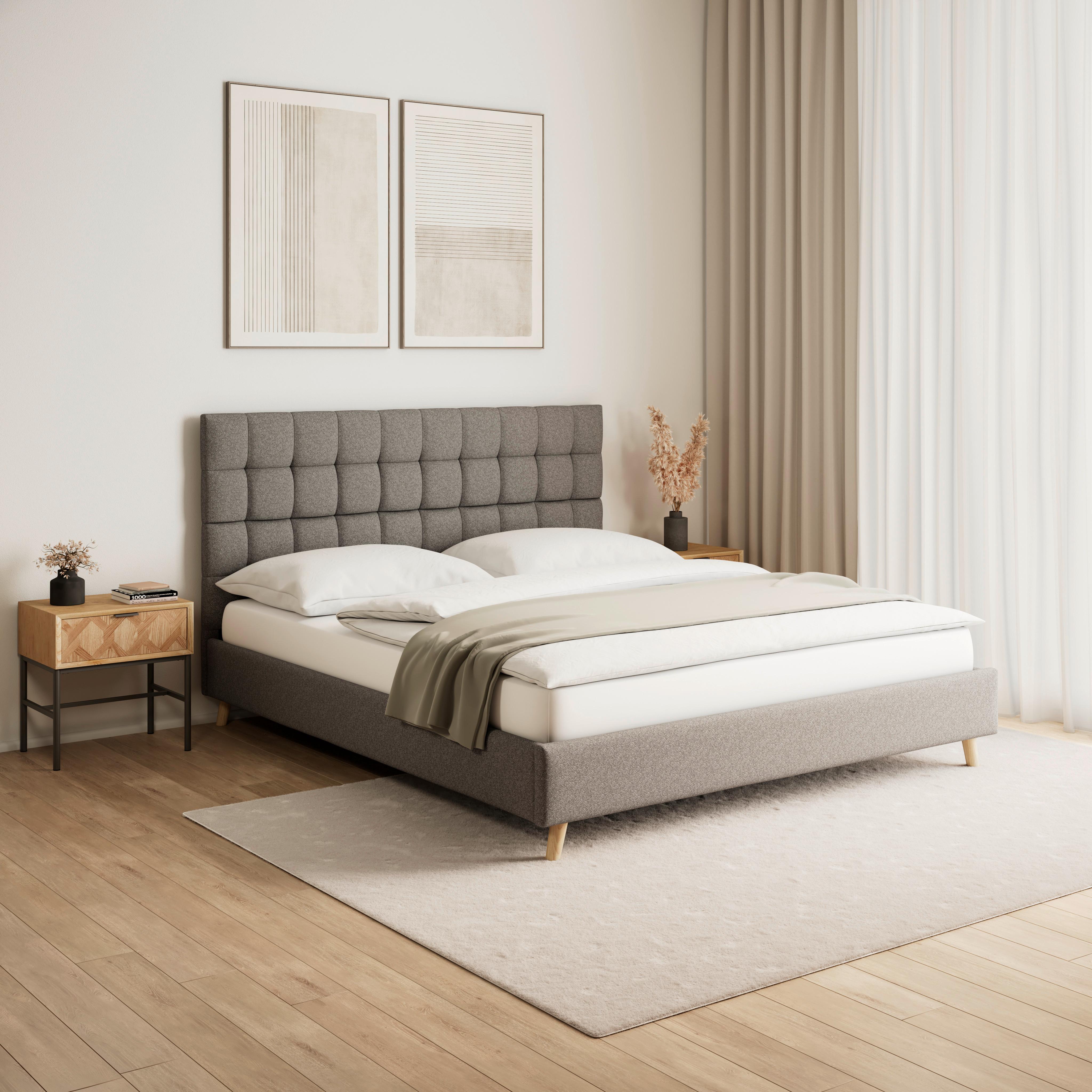 Polsterbett Cesaro ca. 180x200 cm Grau - Naturfarben/Grau, MODERN, Holz/Textil (180/200cm) - Bessagi Home