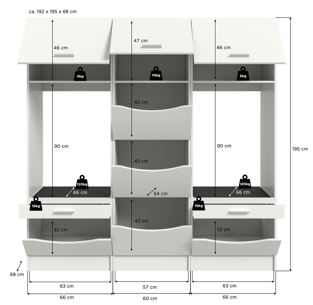 Omara Za Pralni In Sušilni Stroj Free, Bela - bela, Basics, leseni material (193/195/68cm) - MID.YOU