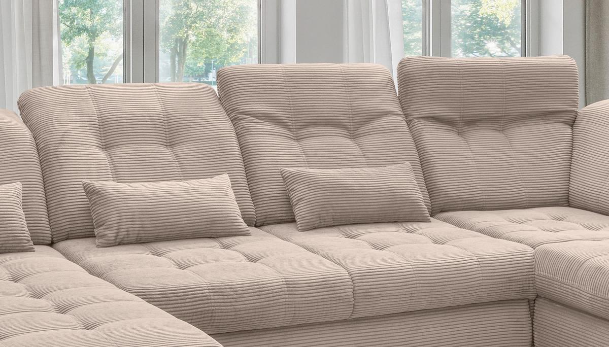 Wohnlandschaft Rigatti Beige Cord mit Bettkasten - Beige/Schwarz, MODERN, Textil/Metall (184/387/252cm) - Livetastic