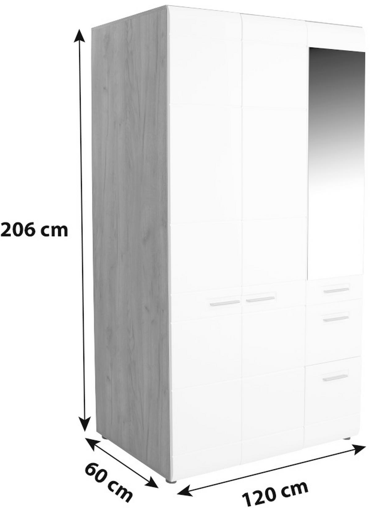 Ruhásszekrény 3 Ajtó 1 Tükör Avensis New - alumínium színű/tölgyfa, Konventionell, műanyag/faalapú anyag (120/205,7cm) - Luca Bessoni