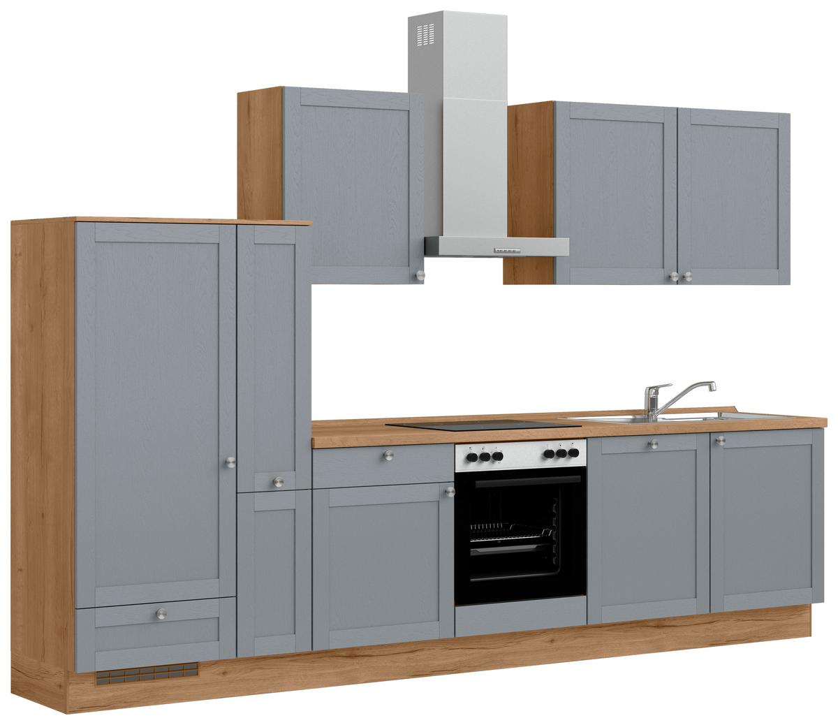 Küchenleerblock Frame Low o. Geräte Blaugrau - Edelstahlfarben/Eichefarben, MODERN, Holzwerkstoff/Metall (330cm) - Nobilia