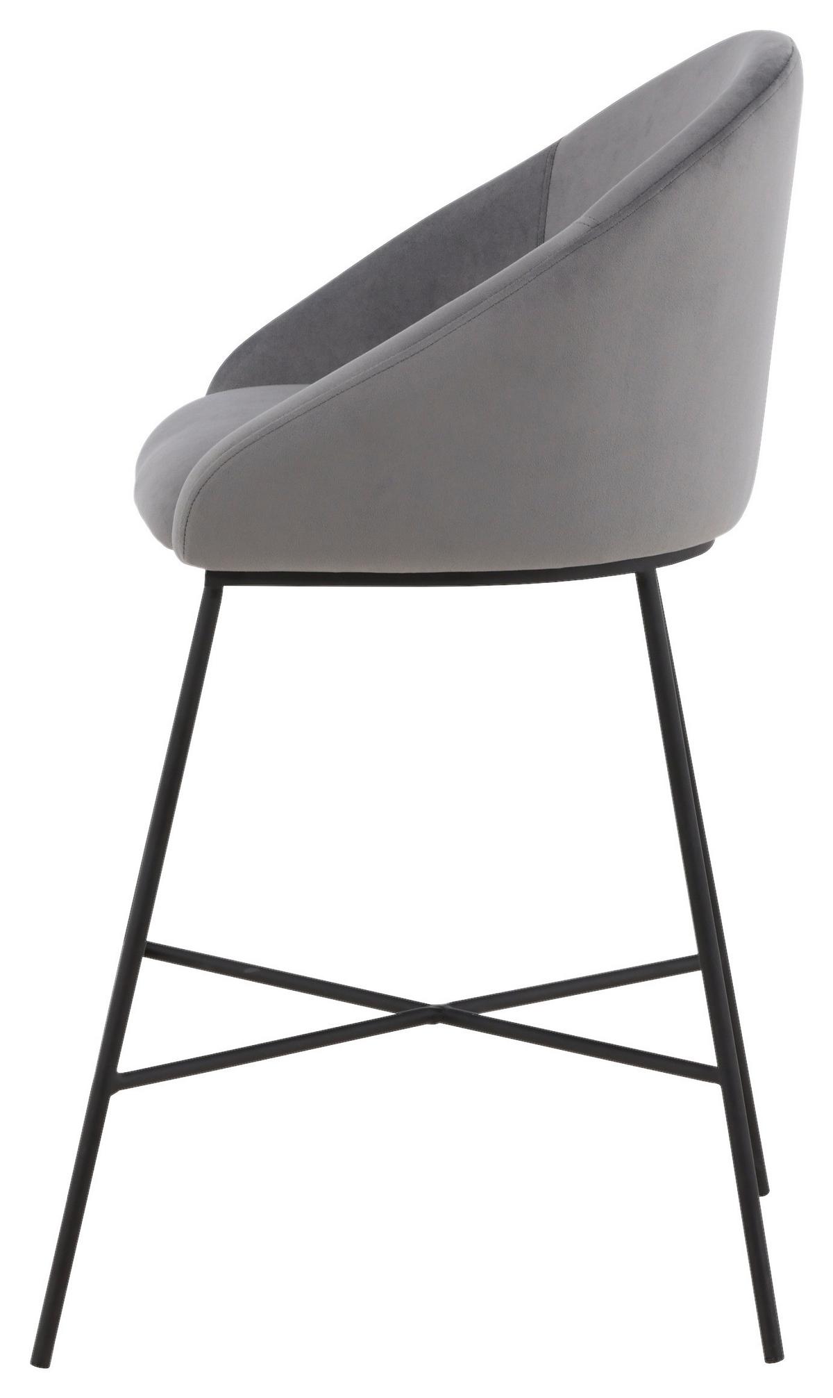Barhocker Velvet VELVET - Dunkelgrau/Schwarz, Design, Textil/Metall (58,5/97/57cm) - Livetastic