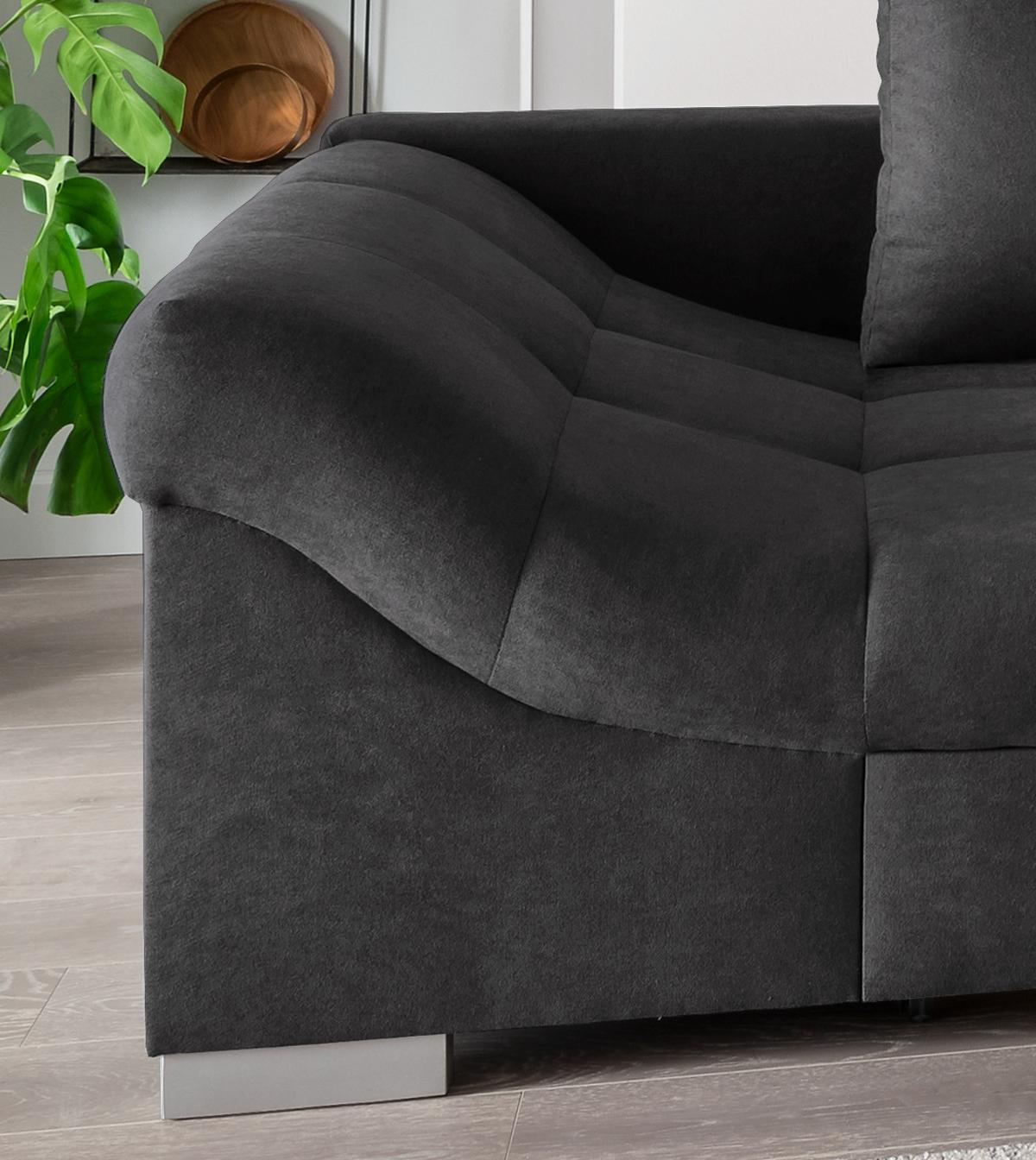 Wohnlandschaft Alvito Schwarz Nylon/Mikrofaser - Silberfarben/Schwarz, Design, Holz/Textil (298/202cm) - MID.YOU