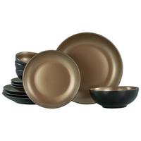 Tafelservice Schwarz/Goldfarben, 12-teilig - Goldfarben/Schwarz, Keramik (31,5/31/38cm) - Creatable