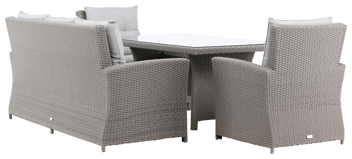 Dining-Loungeset Brentwood Grau, Kunststoffgeflecht - Grau, KONVENTIONELL, Glas/Kunststoff - Gardenson