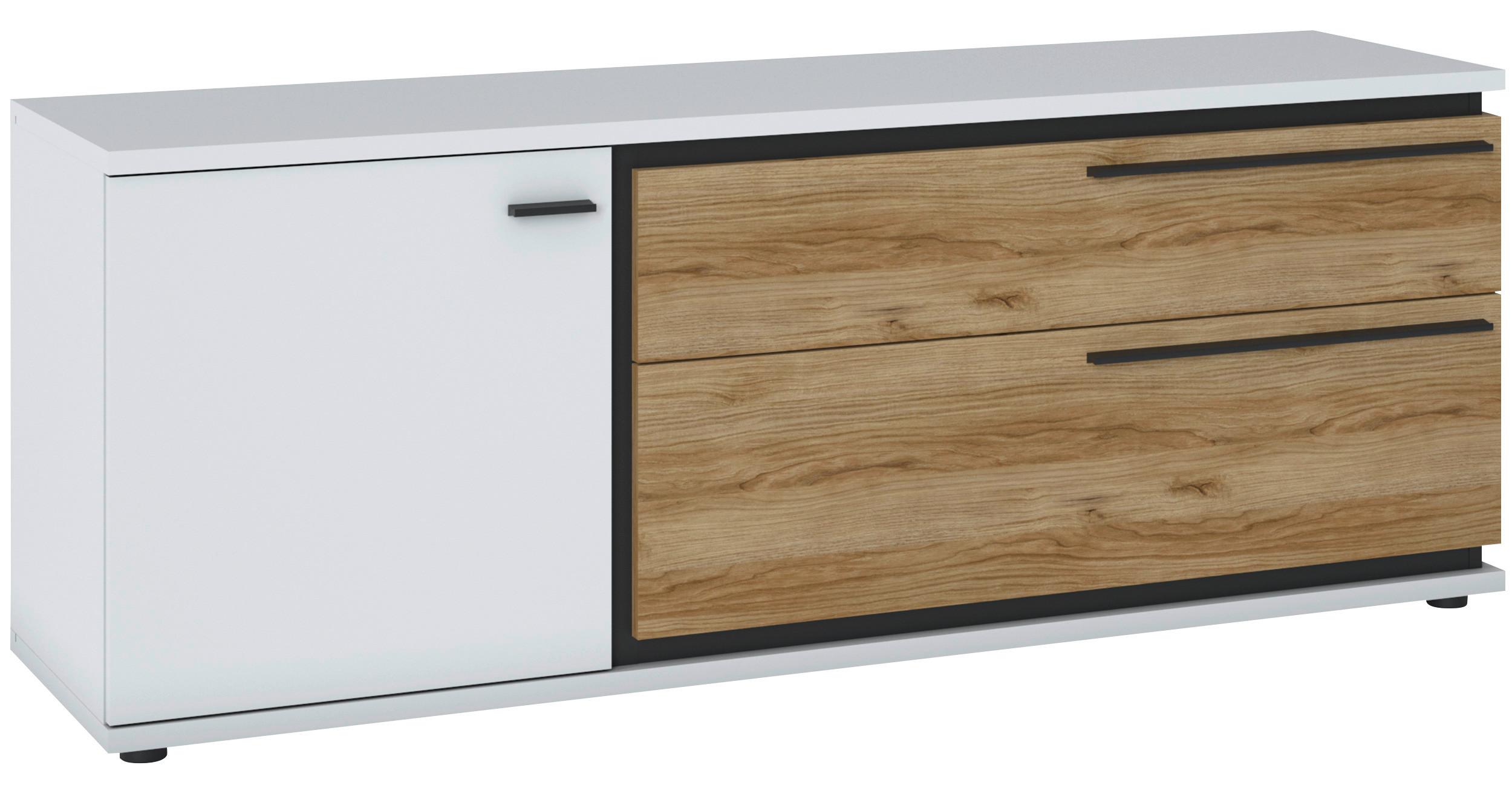 Comodă TV SALINAS - alb/culoare lemn stejar, Trend, material pe bază de lemn (152,7/57,9/40cm) - Modern Living
