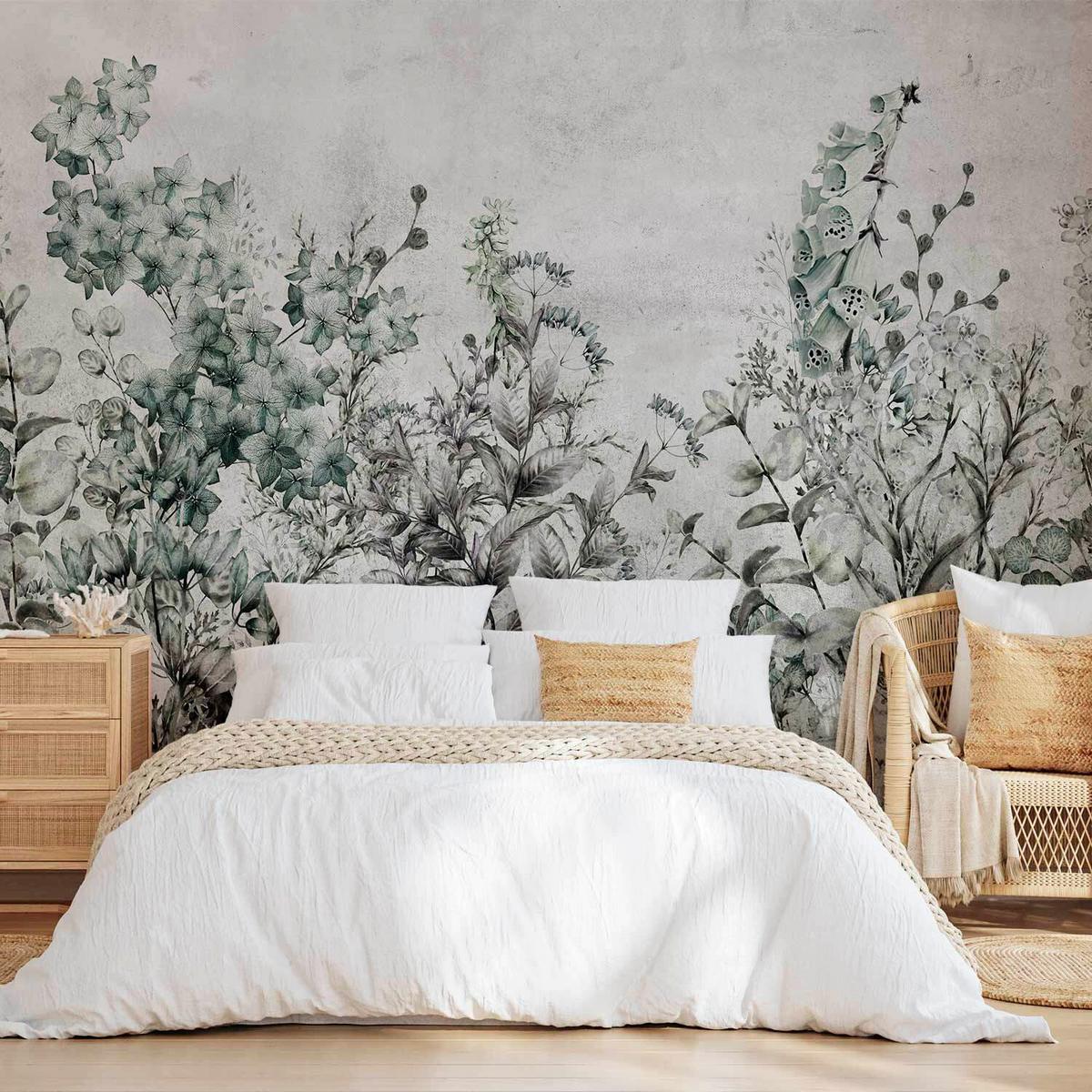 Fototapete Mystery of Herbs Hellgrau/Dunkelgrün - Dunkelgrün/Hellgrau, LIFESTYLE, Textil (200/140cm) - artgeist