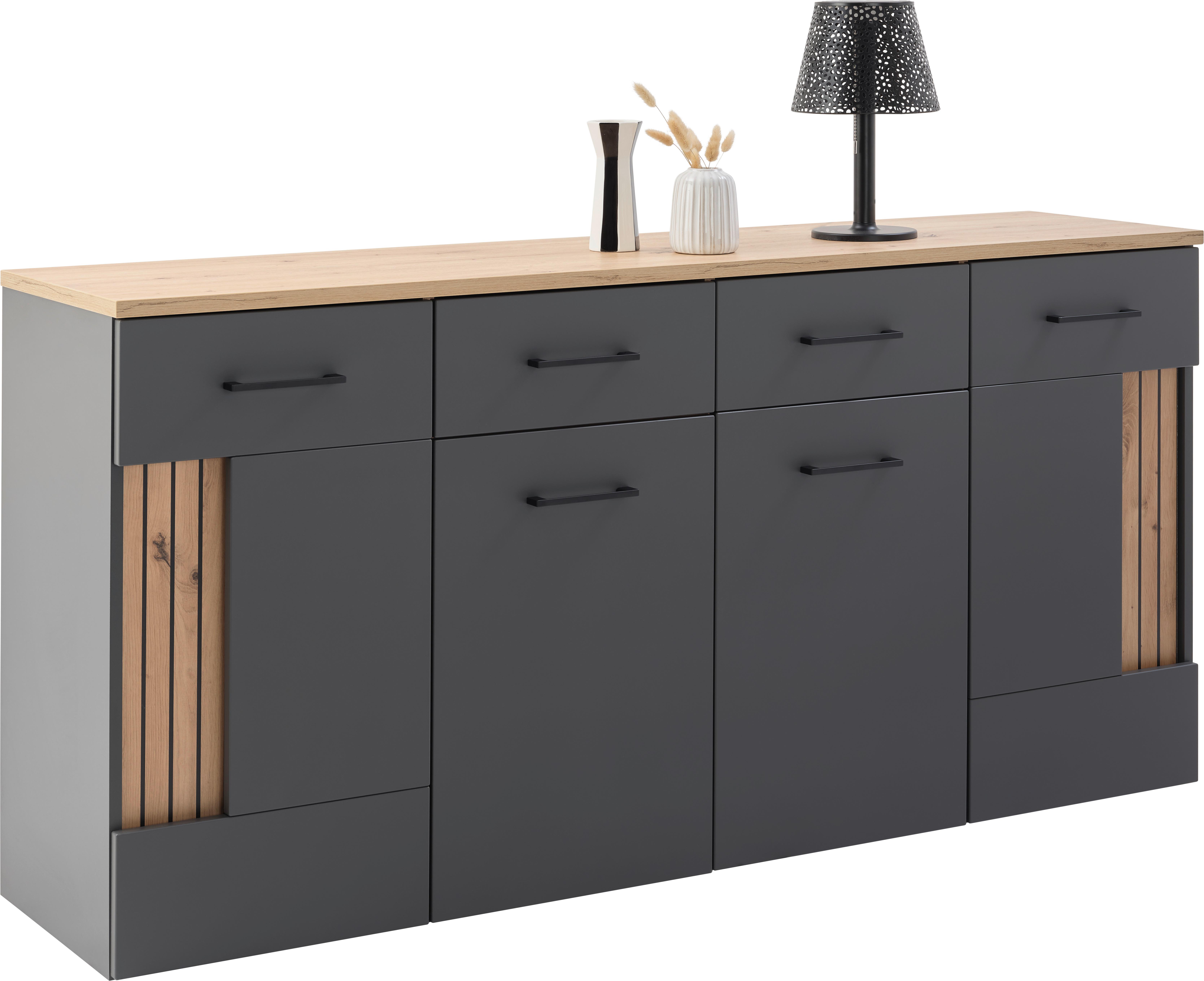 Komoda Amare - crna, Moderno, drvni materijal/metal (170/87/40cm)